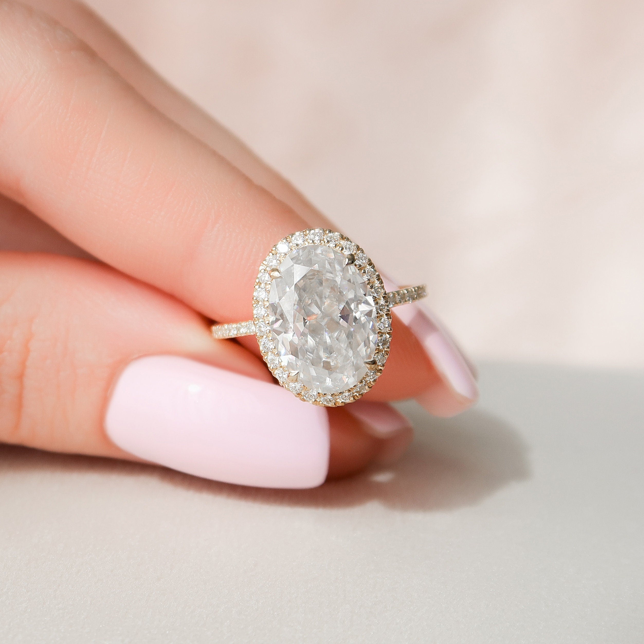 4.5 CT Oval Cut Halo Style Moissanite Engagement Ring - crownmoissanite