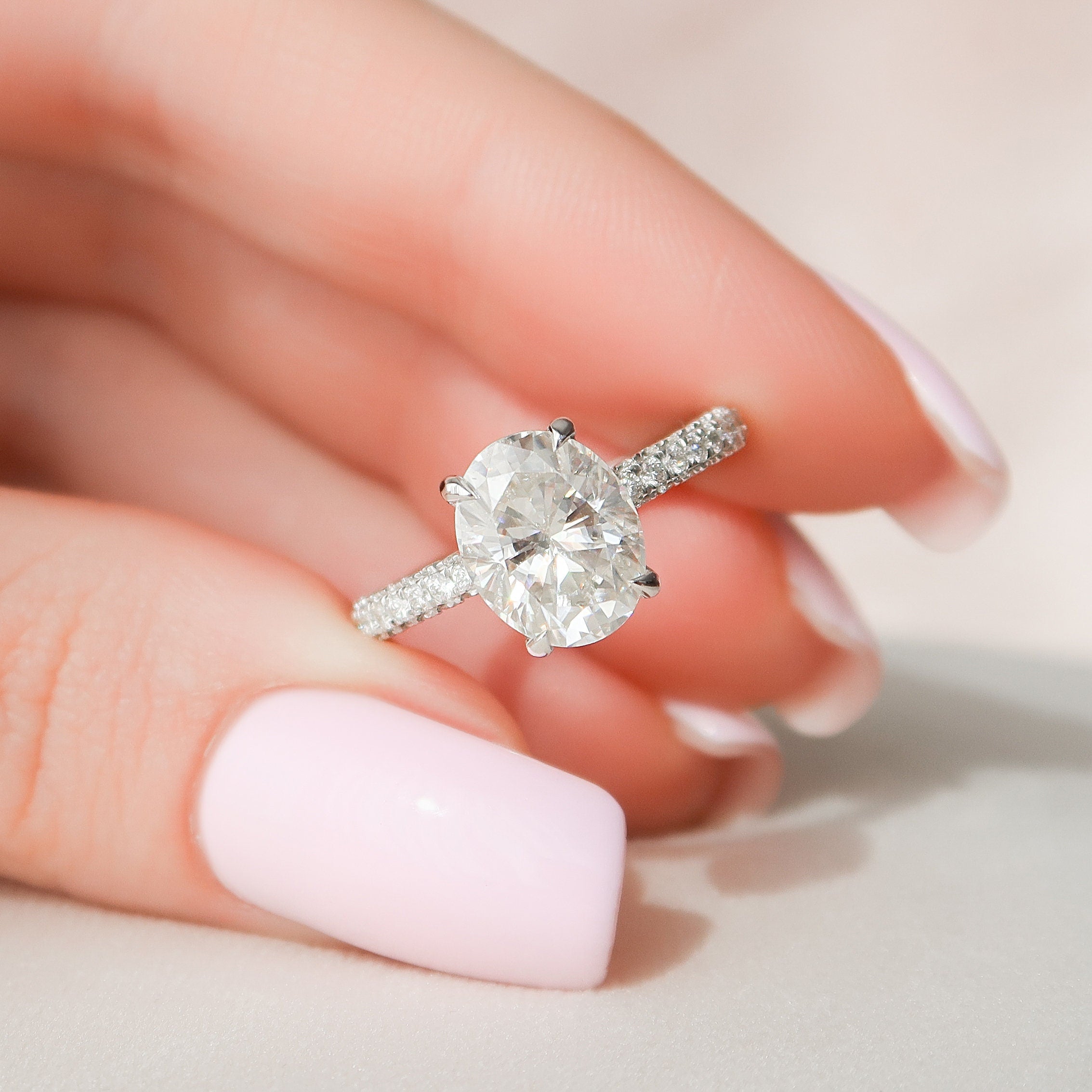 3.0 CT Oval Hidden Halo & Pave Setting Moissanite Engagement Ring - crownmoissanite