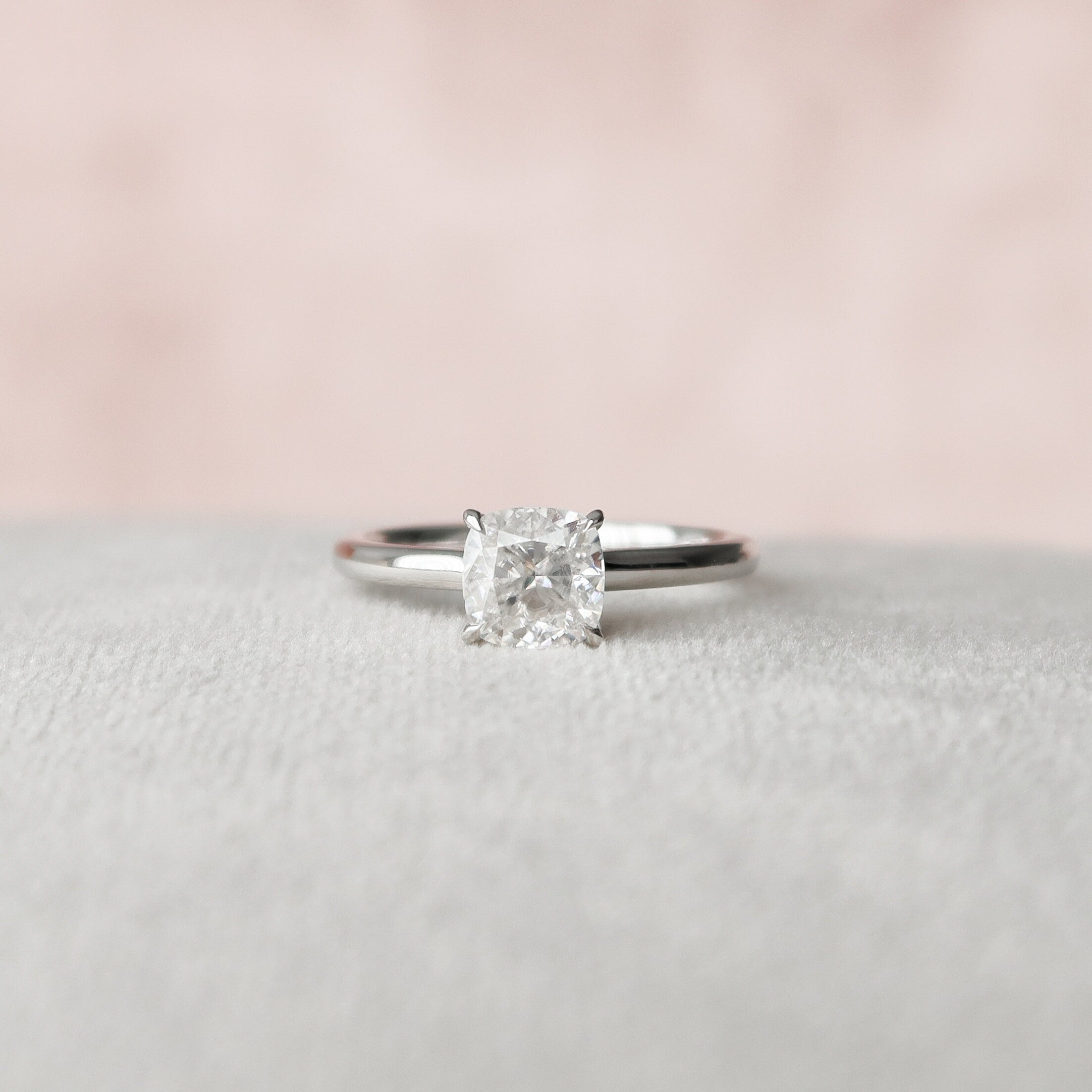 1.0 CT Cushion Hidden Halo Style Moissanite Engagement Ring - crownmoissanite