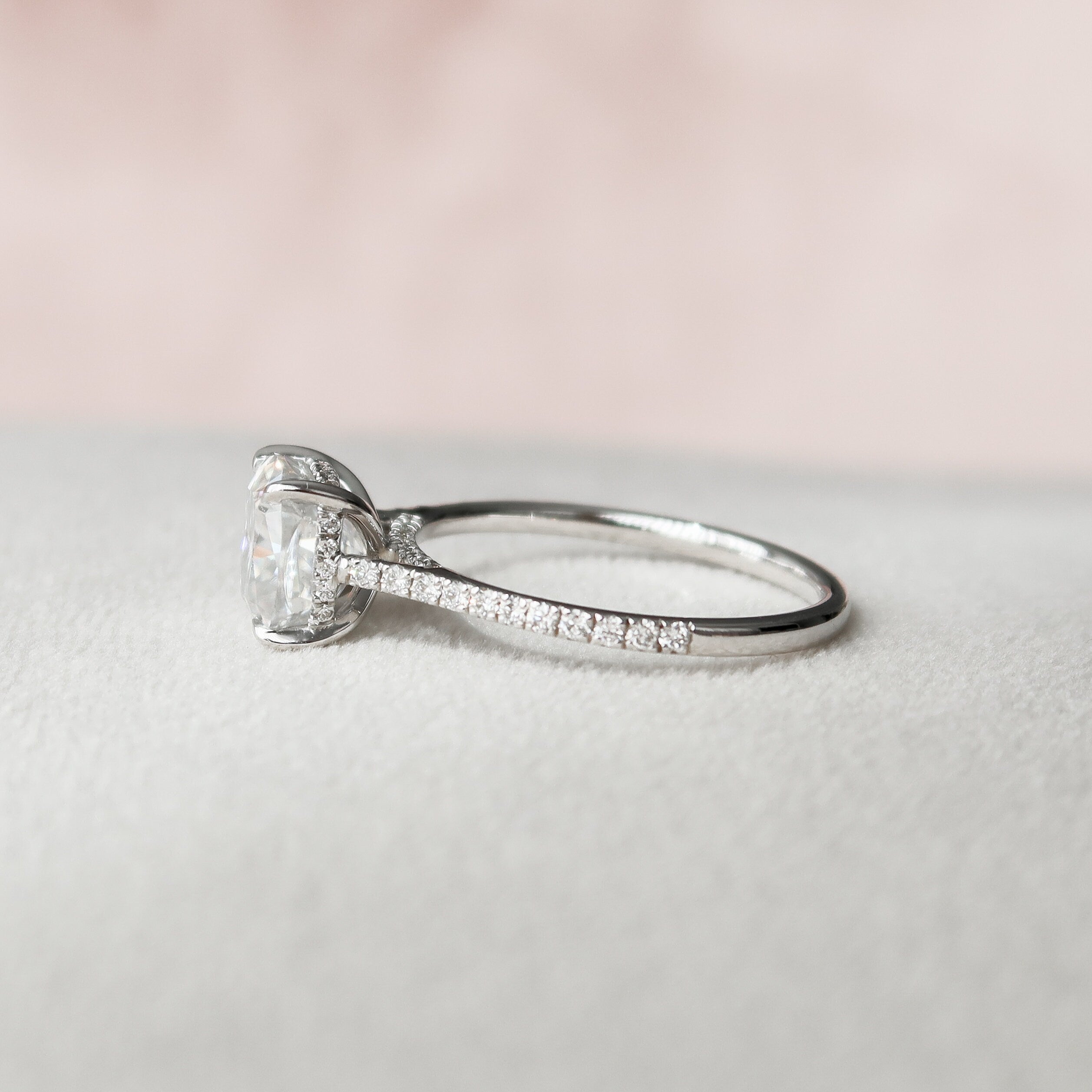 3.0 CT Cushion Hidden Halo & Pave Setting Moissanite Engagement Ring - crownmoissanite