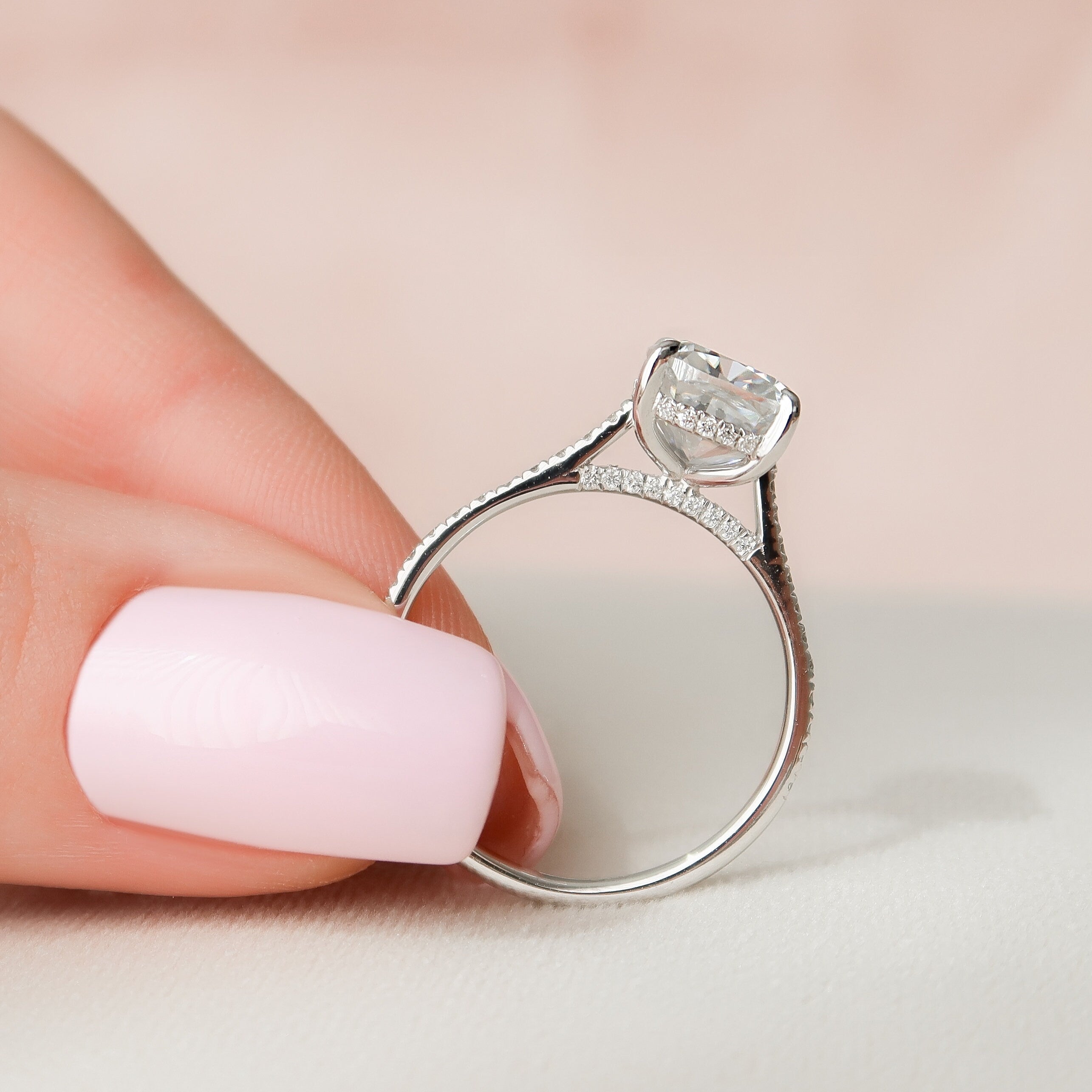 3.0 CT Cushion Hidden Halo & Pave Setting Moissanite Engagement Ring - crownmoissanite