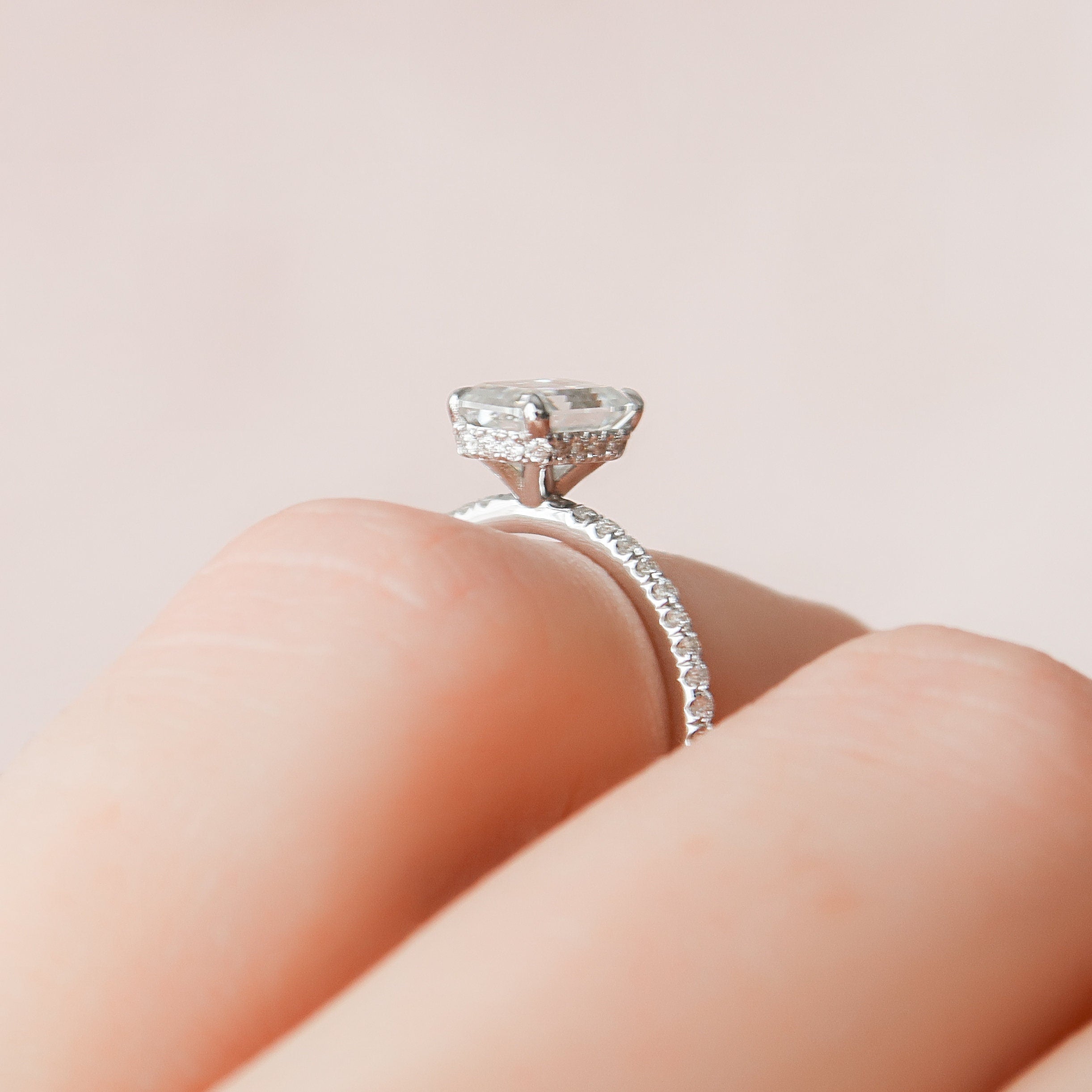 1.50 CT Emerald Pave Setting Moissanite Engagement Ring - crownmoissanite