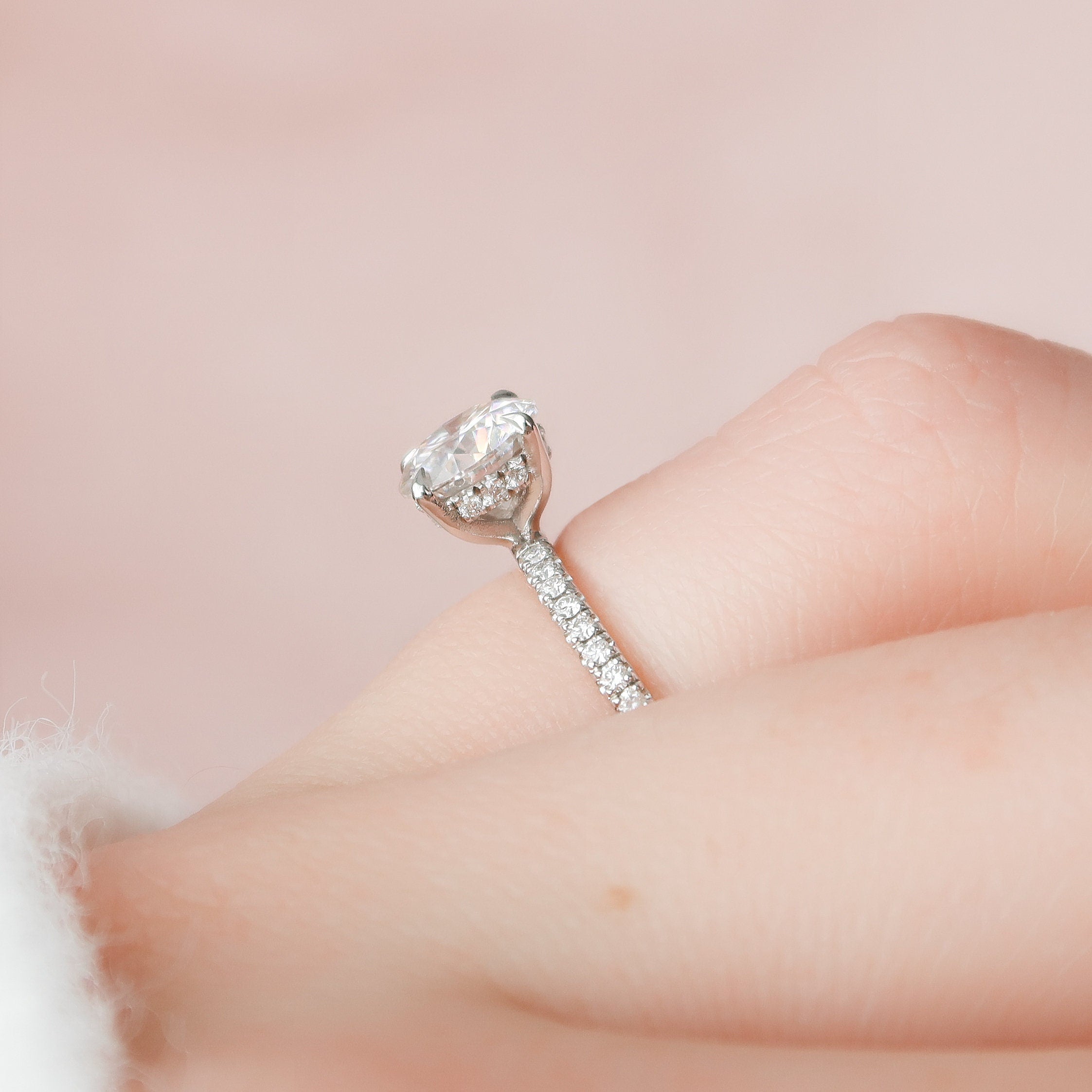 1.0 CT Round Hidden Halo & Pave Setting Moissanite Engagement Ring - crownmoissanite