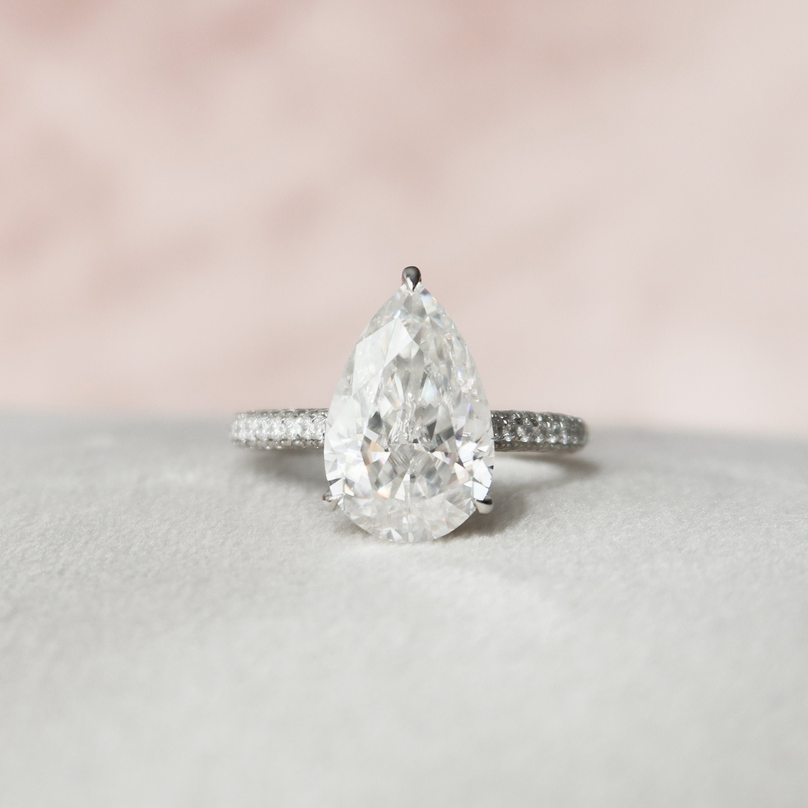 5.0 CT Pear Pave Setting Moissanite Engagement Ring - crownmoissanite