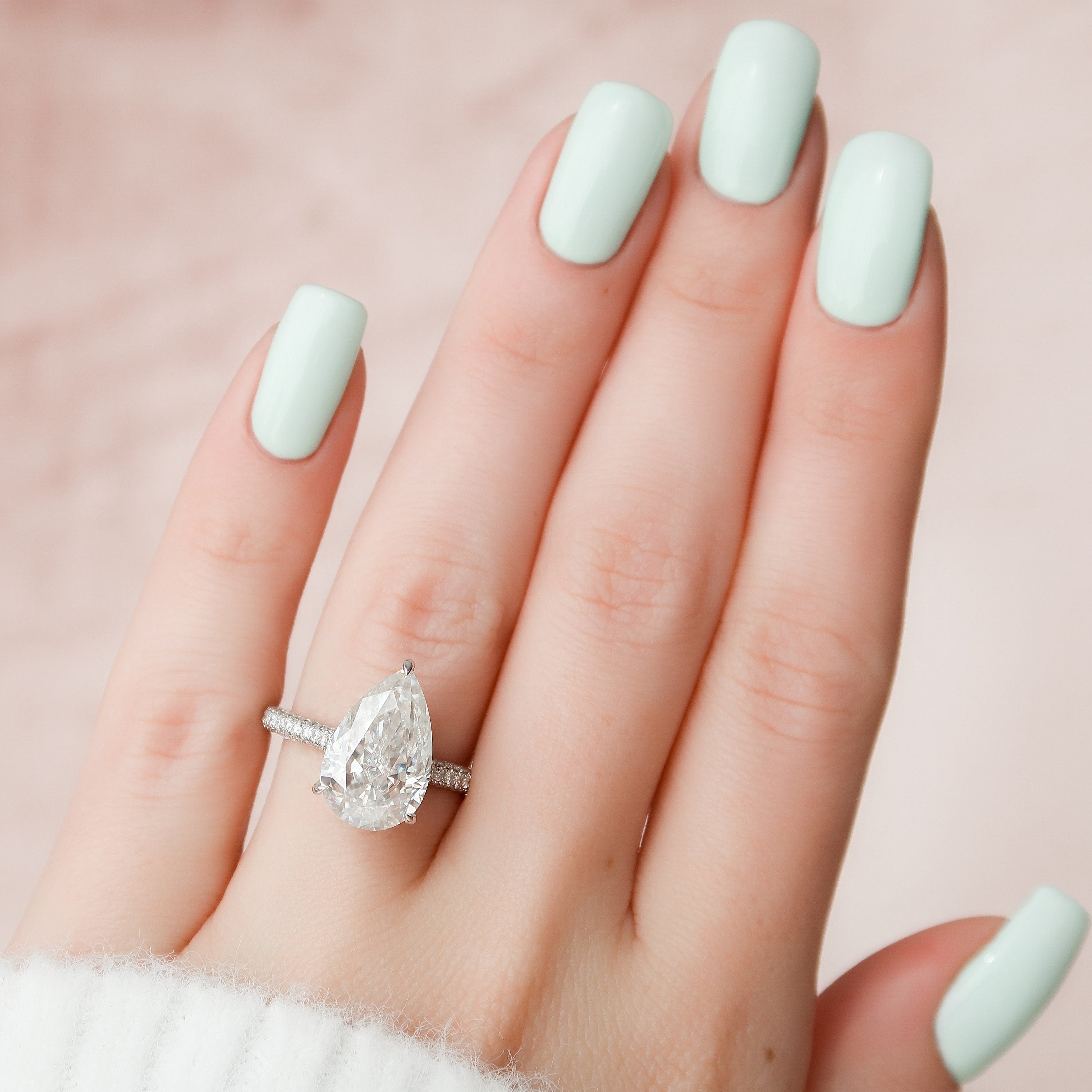 5.0 CT Pear Pave Setting Moissanite Engagement Ring - crownmoissanite