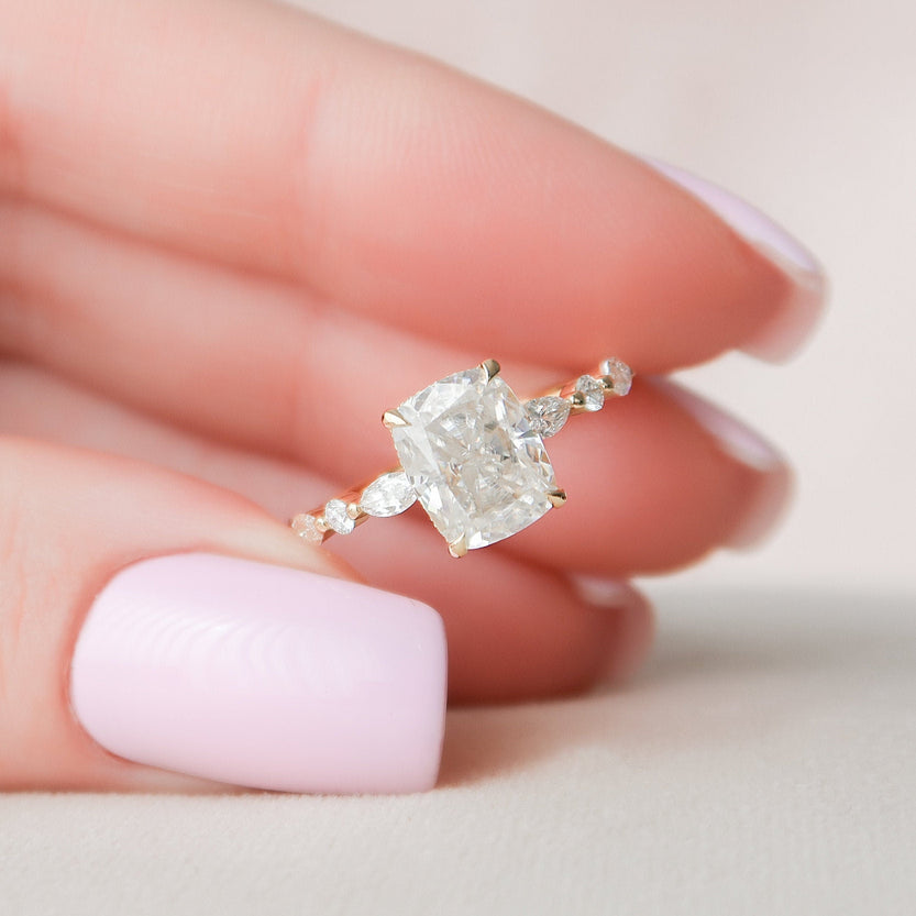 2.50 CT Cushion Cut Pave Setting Moissanite Engagement Ring - crownmoissanite