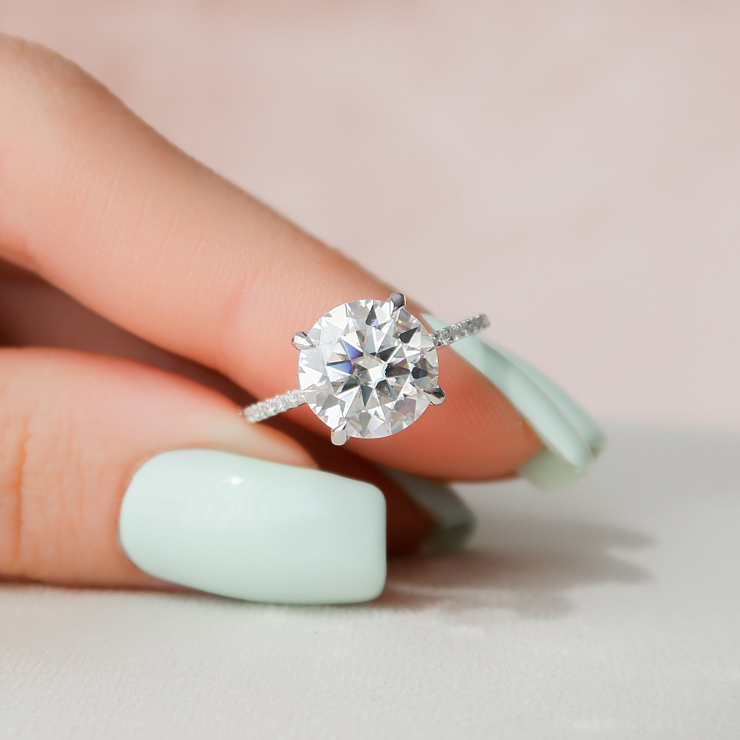 3.50 CT Round Hidden Halo & Pave Setting Moissanite Engagement Ring - crownmoissanite