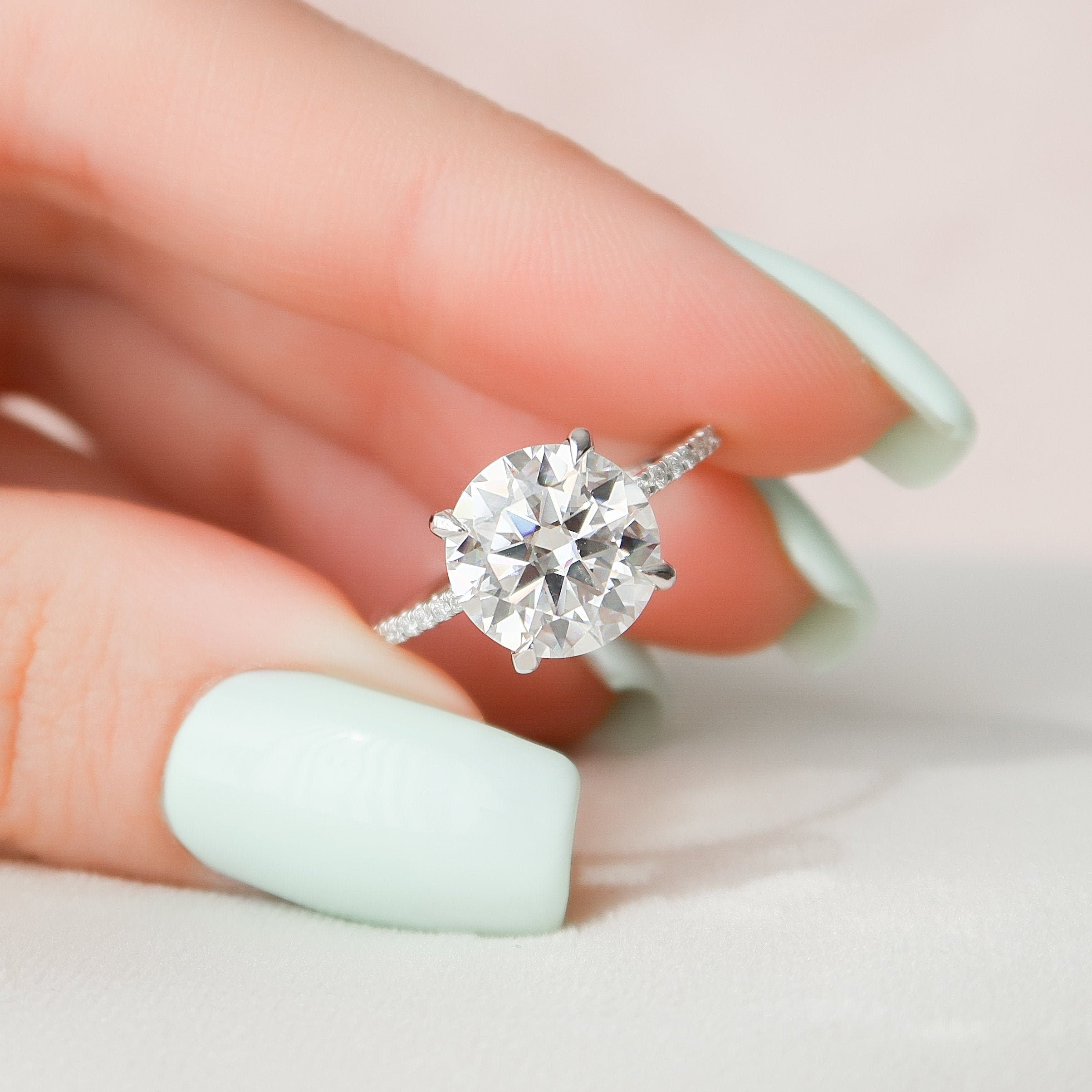 3.50 CT Round Hidden Halo & Pave Setting Moissanite Engagement Ring - crownmoissanite