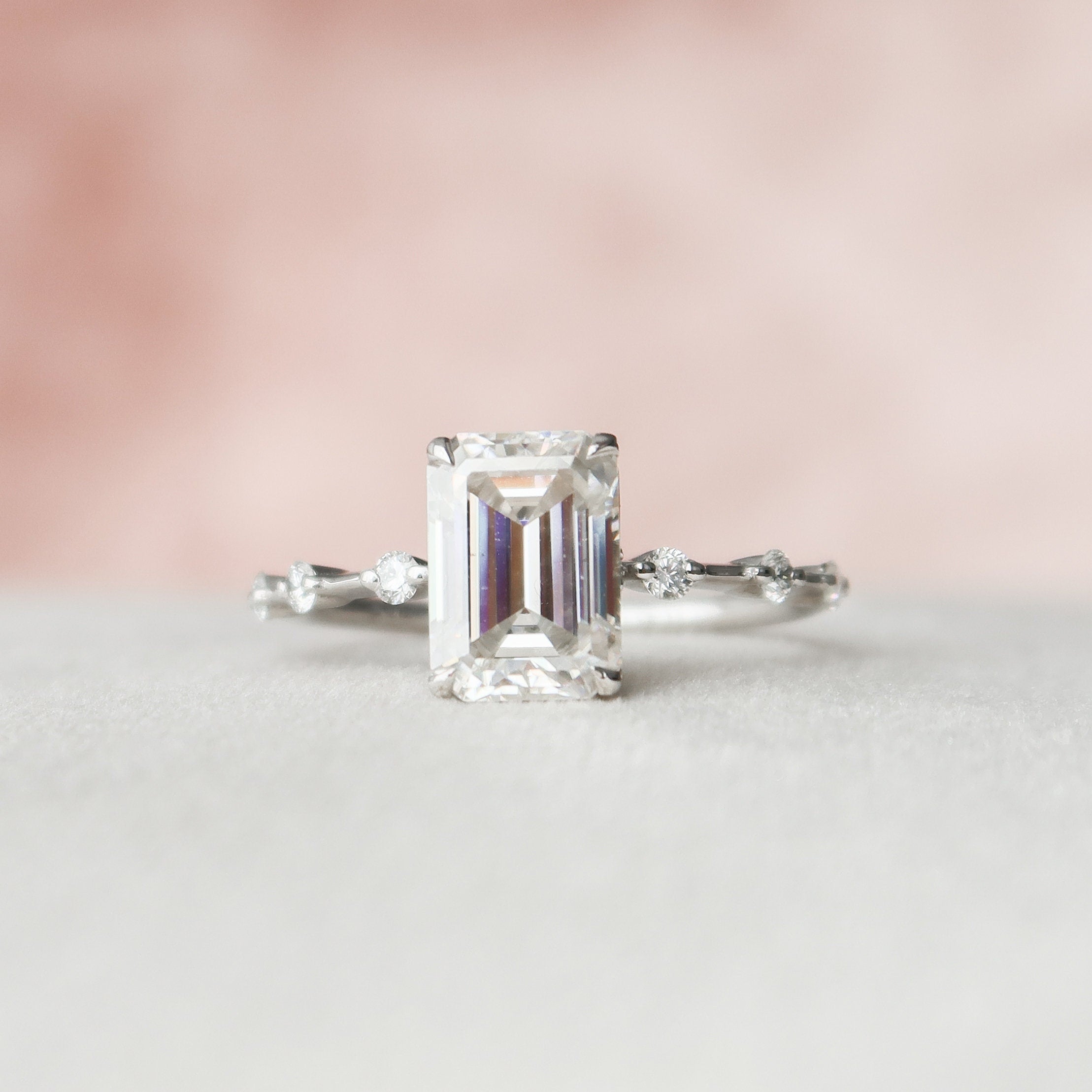 2.5 Ct Emerald Dainty Pave Moissanite Engagement Ring - crownmoissanite