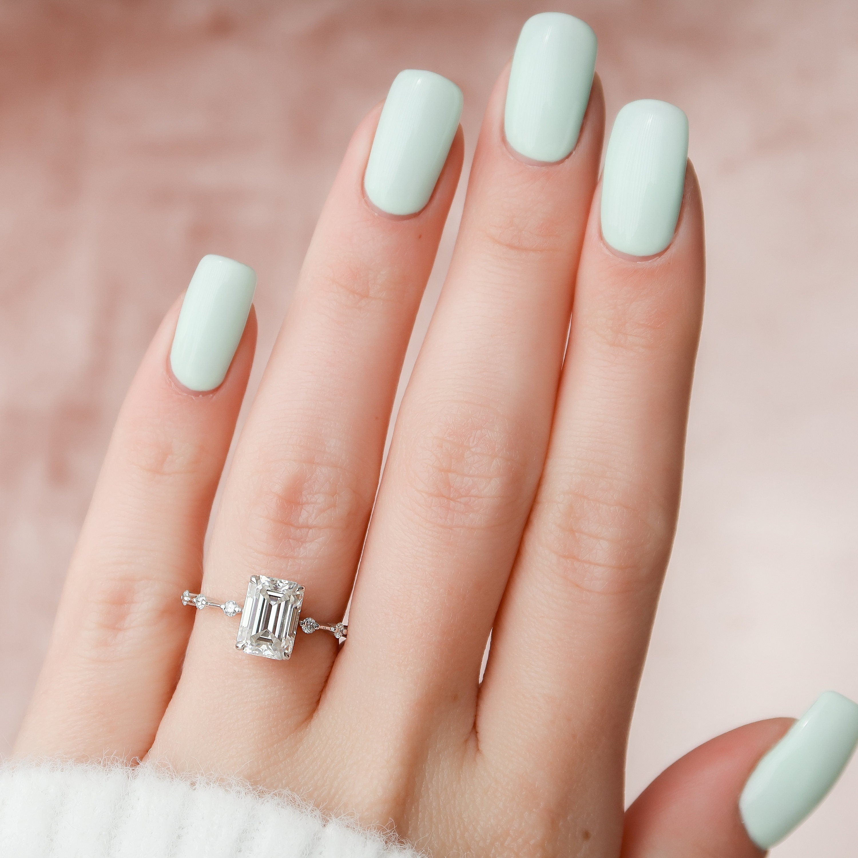 2.5 Ct Emerald Dainty Pave Moissanite Engagement Ring - crownmoissanite