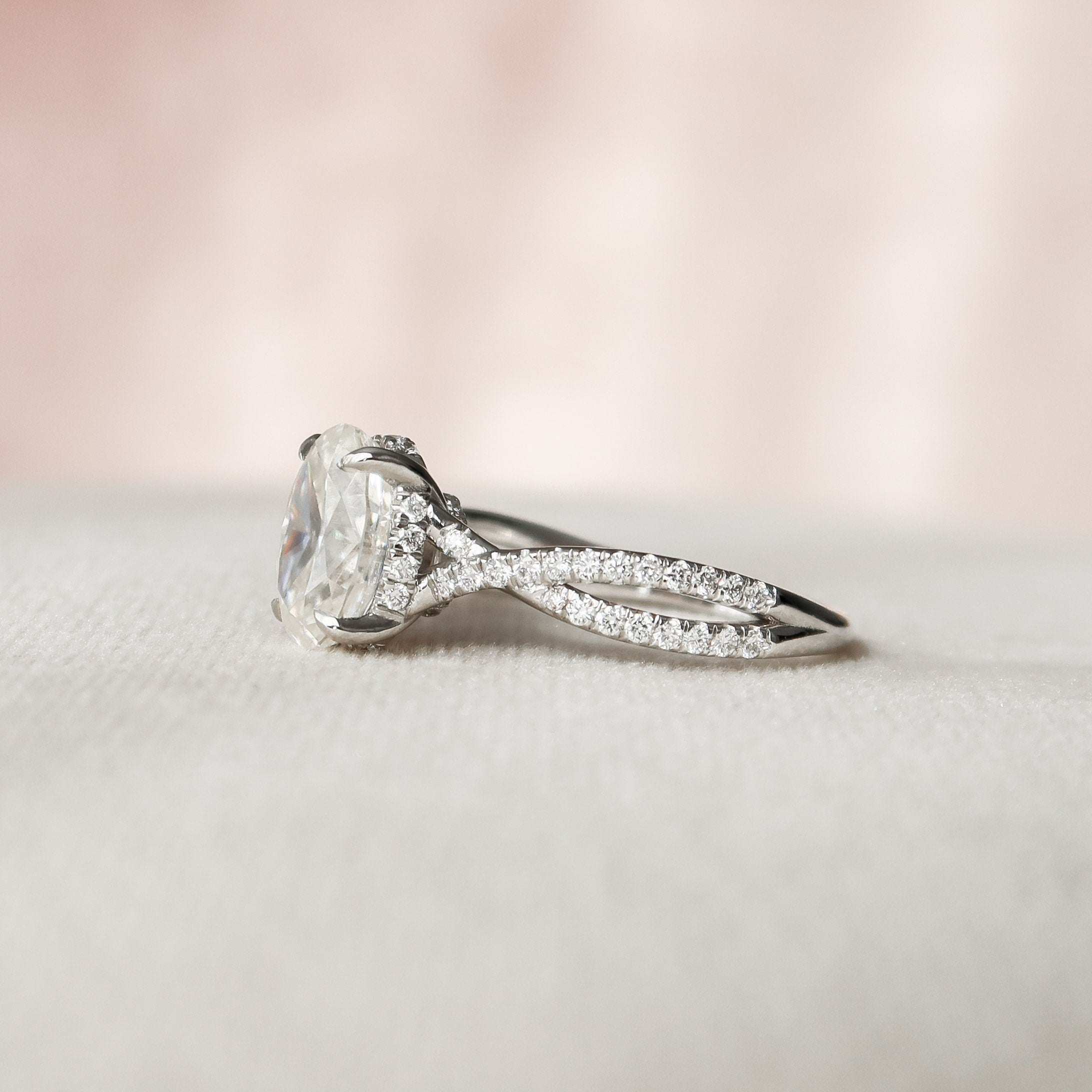 1.50 CT Oval Shaped Moissanite Twisted Pave Engagement Ring - crownmoissanite