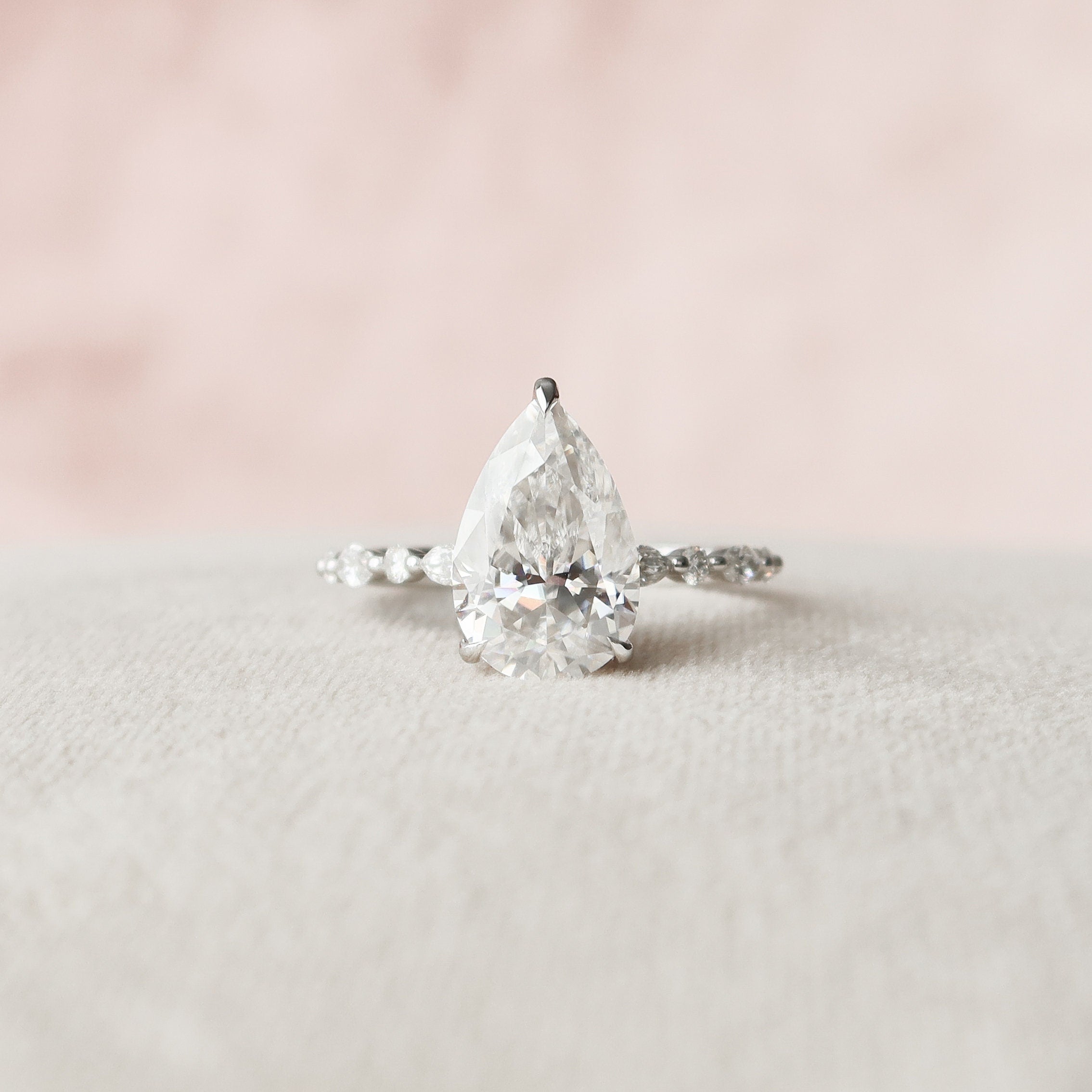 4.0 CT Pear Cut Pave Setting Moissanite Engagement Ring - crownmoissanite