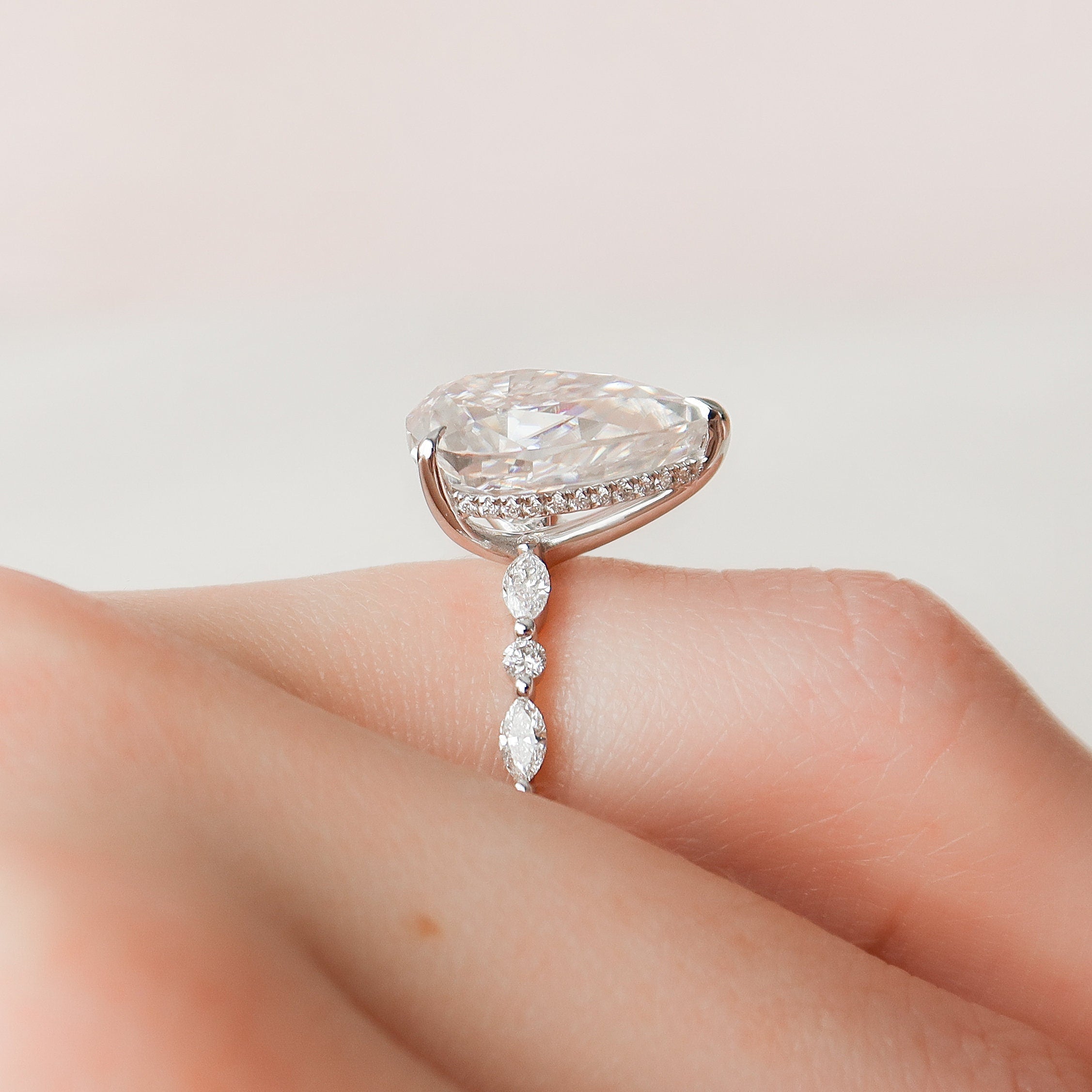 4.0 CT Pear Cut Pave Setting Moissanite Engagement Ring - crownmoissanite