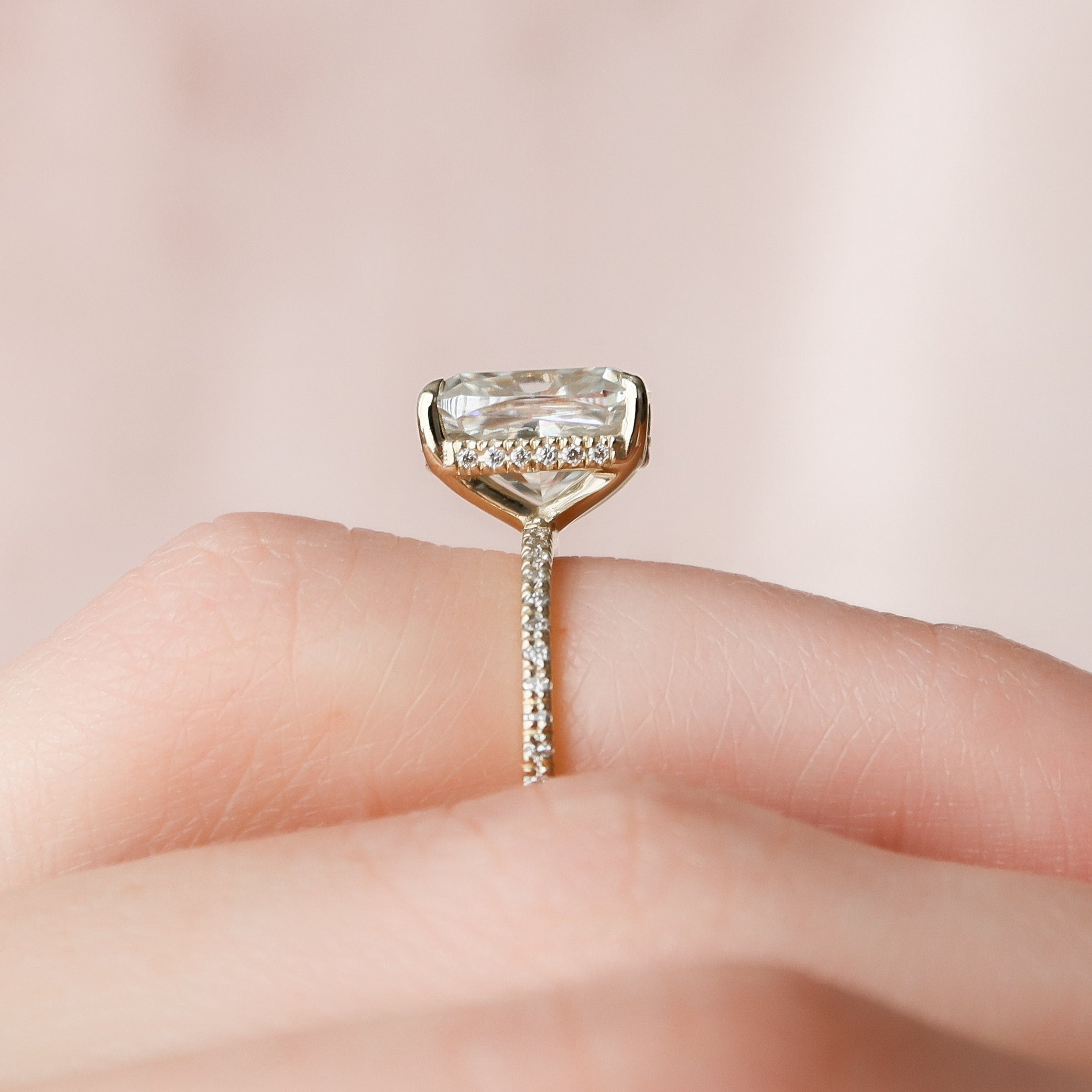 2.0 CT Cushion Hidden Halo & Pave Setting Moissanite Engagement Ring - crownmoissanite