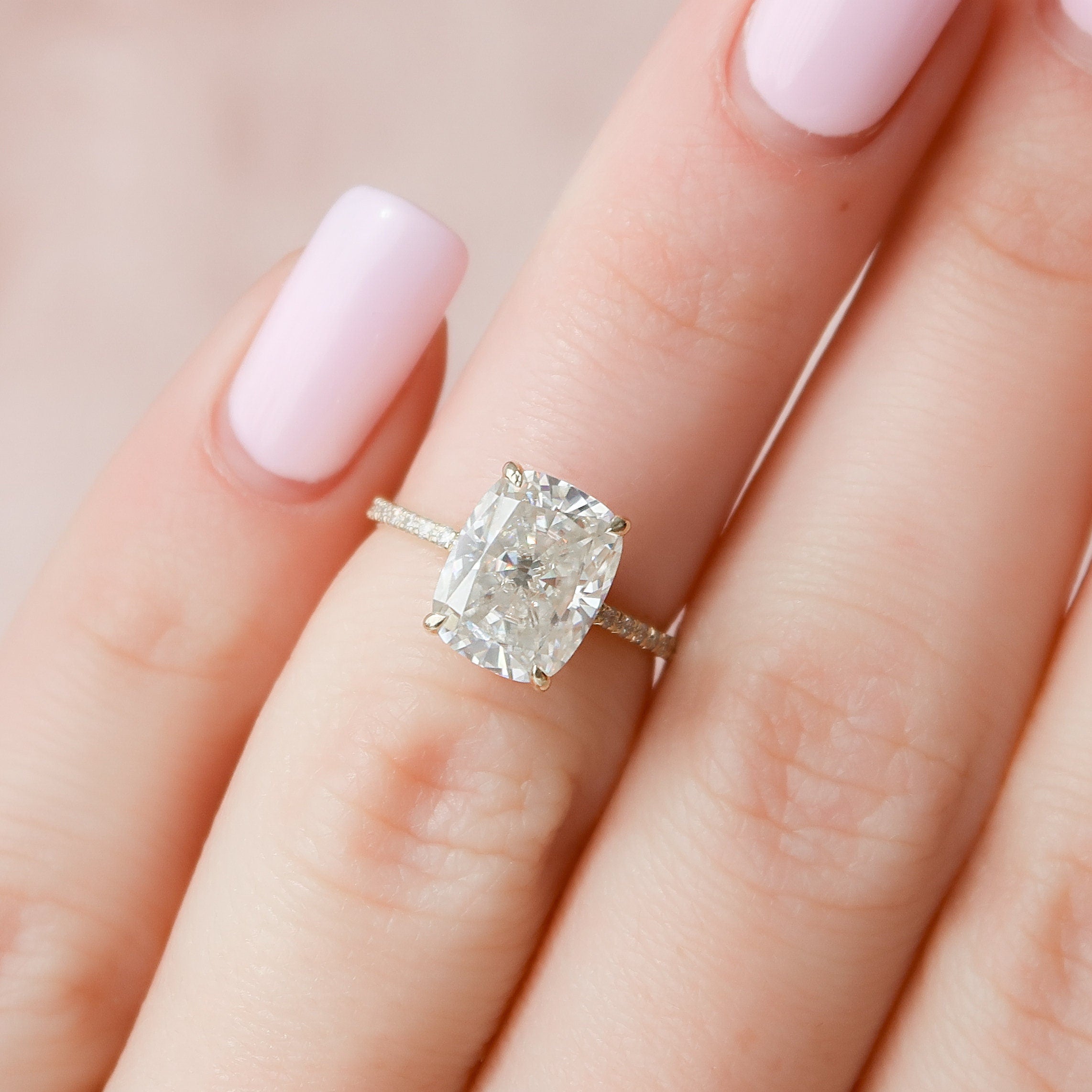 2.0 CT Cushion Hidden Halo & Pave Setting Moissanite Engagement Ring - crownmoissanite