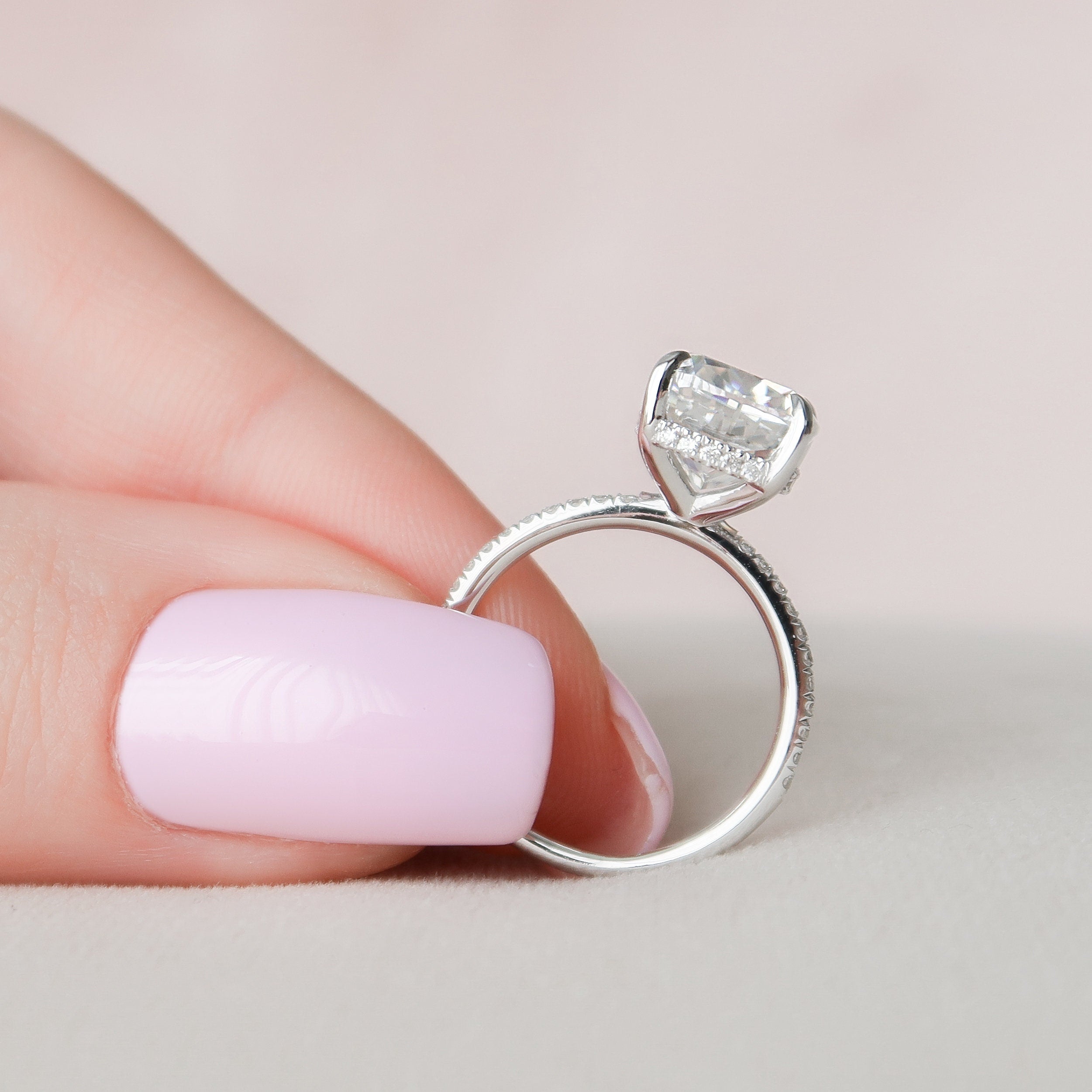 2.5 CT Cushion Hidden Halo & Pave Setting Moissanite Engagement Ring - crownmoissanite