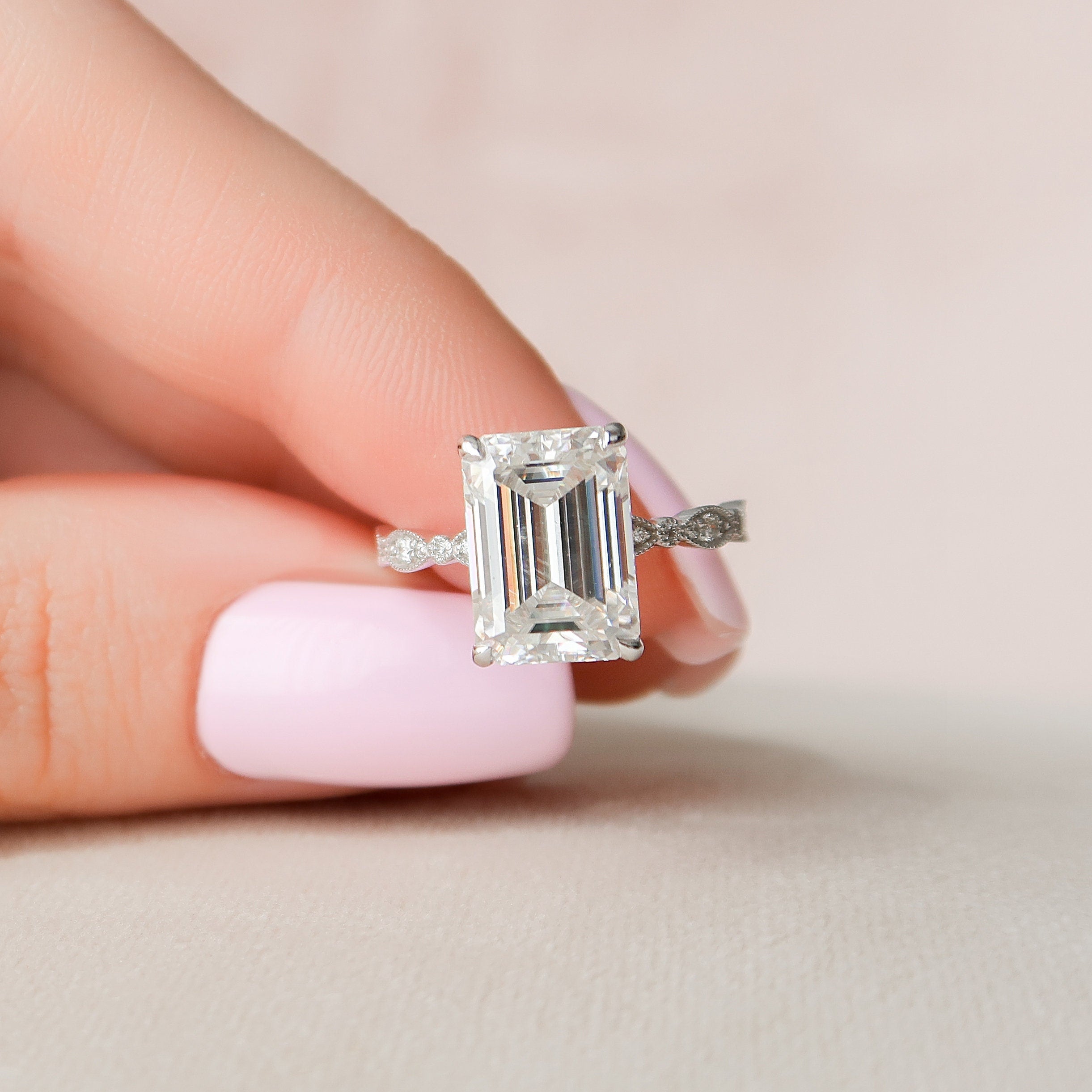 5.0 CT Emerald Milgrain Vintage Style Moissanite Engagement Ring - crownmoissanite