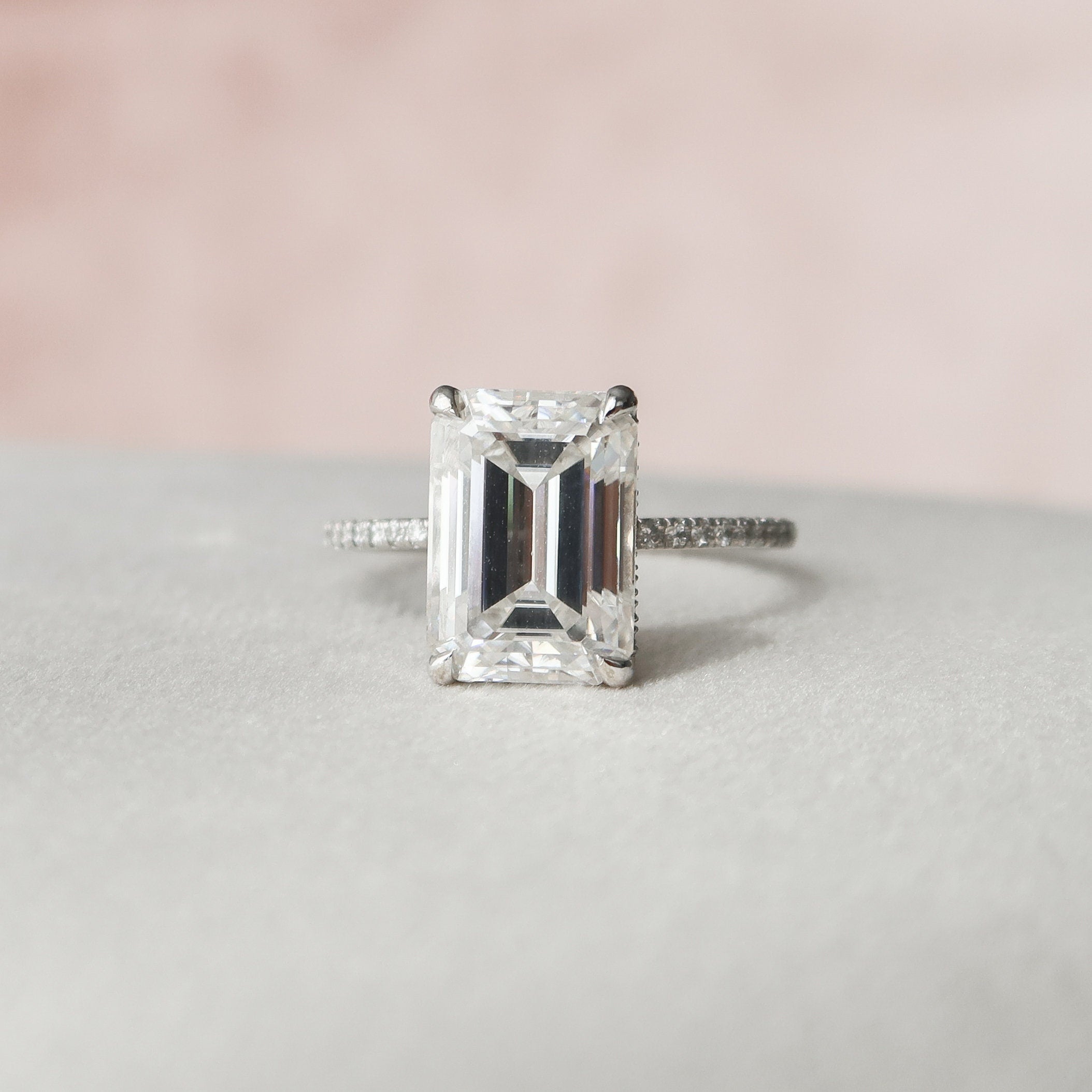 5.0 CT Emerald Solitaire & Pave Setting Moissanite Engagement Ring - crownmoissanite