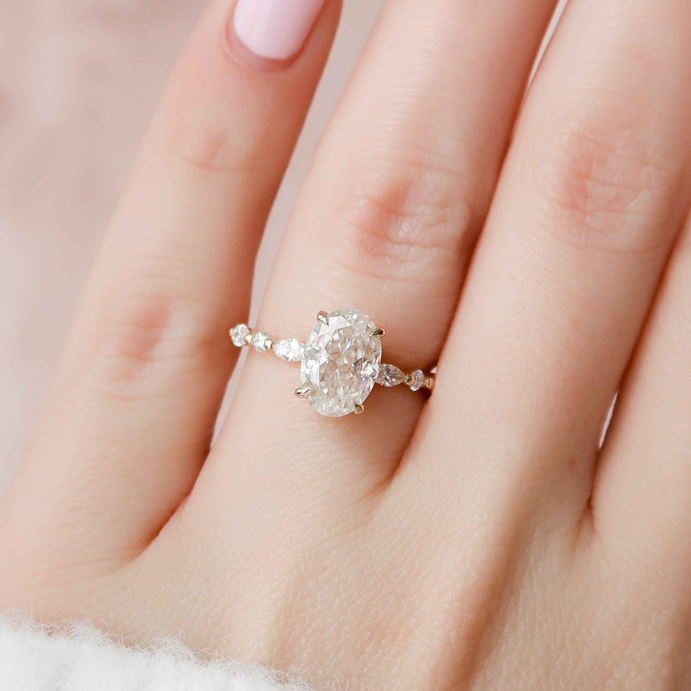 1.0 - 3.0 CT Oval Pave Hidden Halo Moissanite Engagement Ring - crownmoissanite