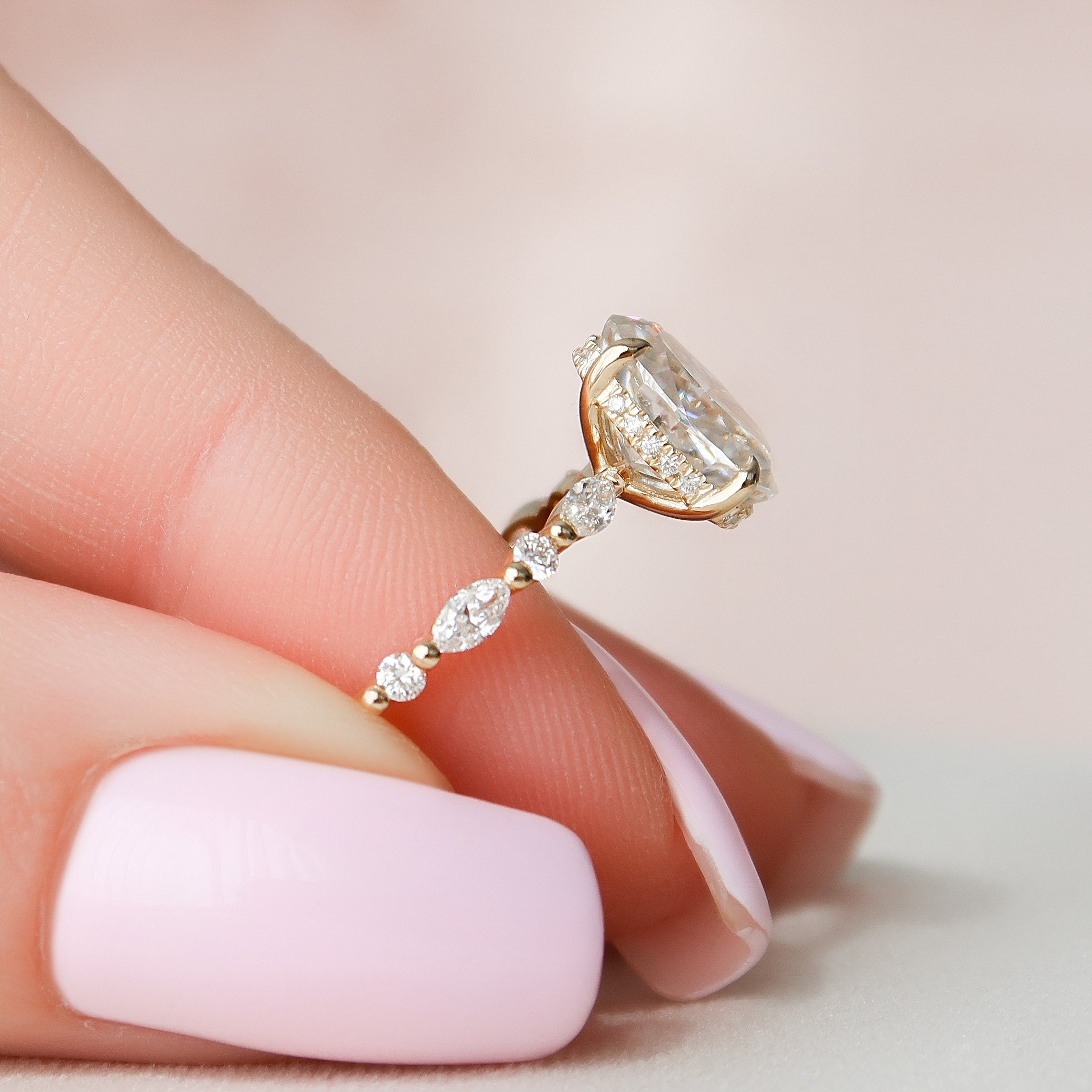 2.0 CT Oval Pave Hidden Halo Moissanite Engagement Ring - crownmoissanite