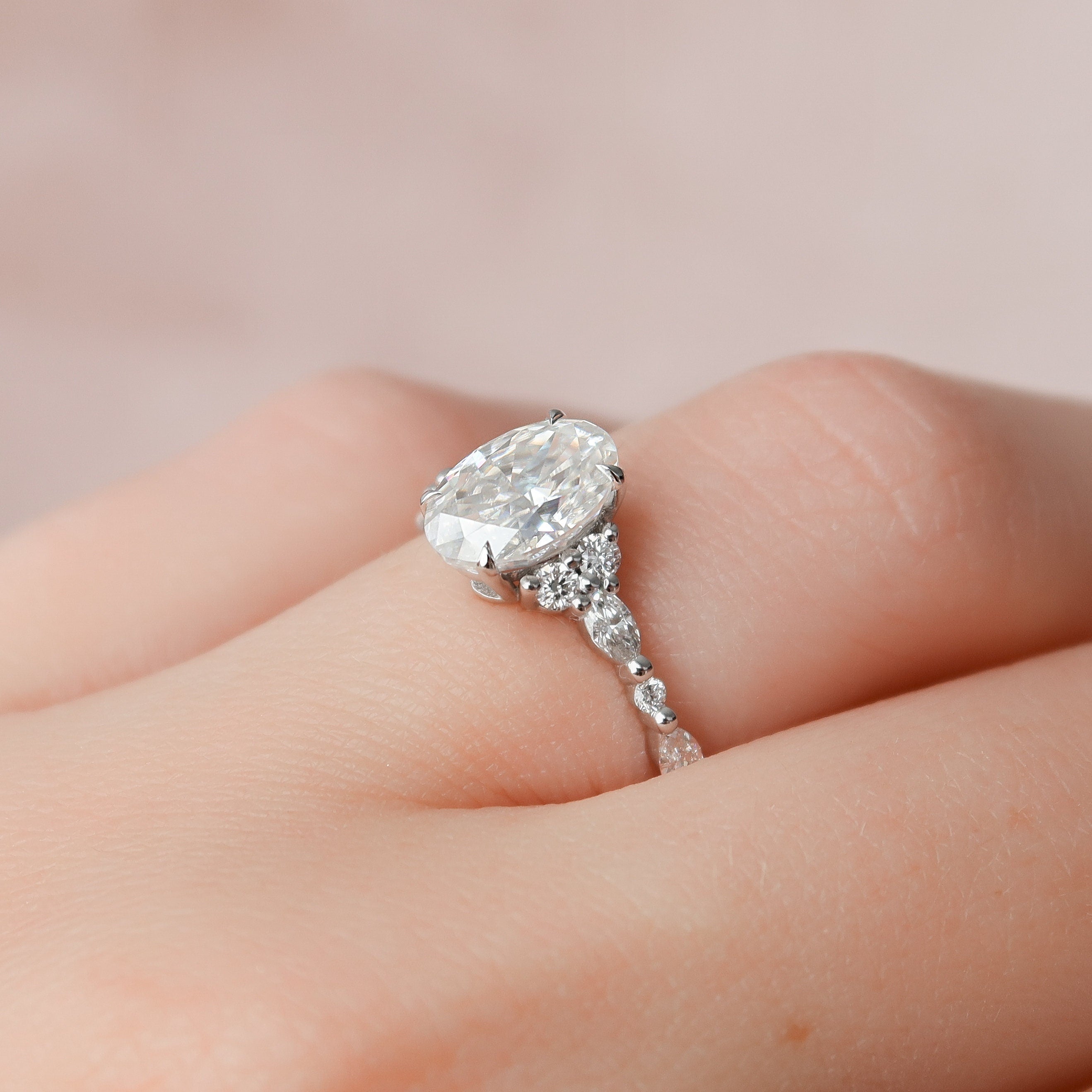 1.5 CT Oval Pave Moissanite Engagement Ring - crownmoissanite