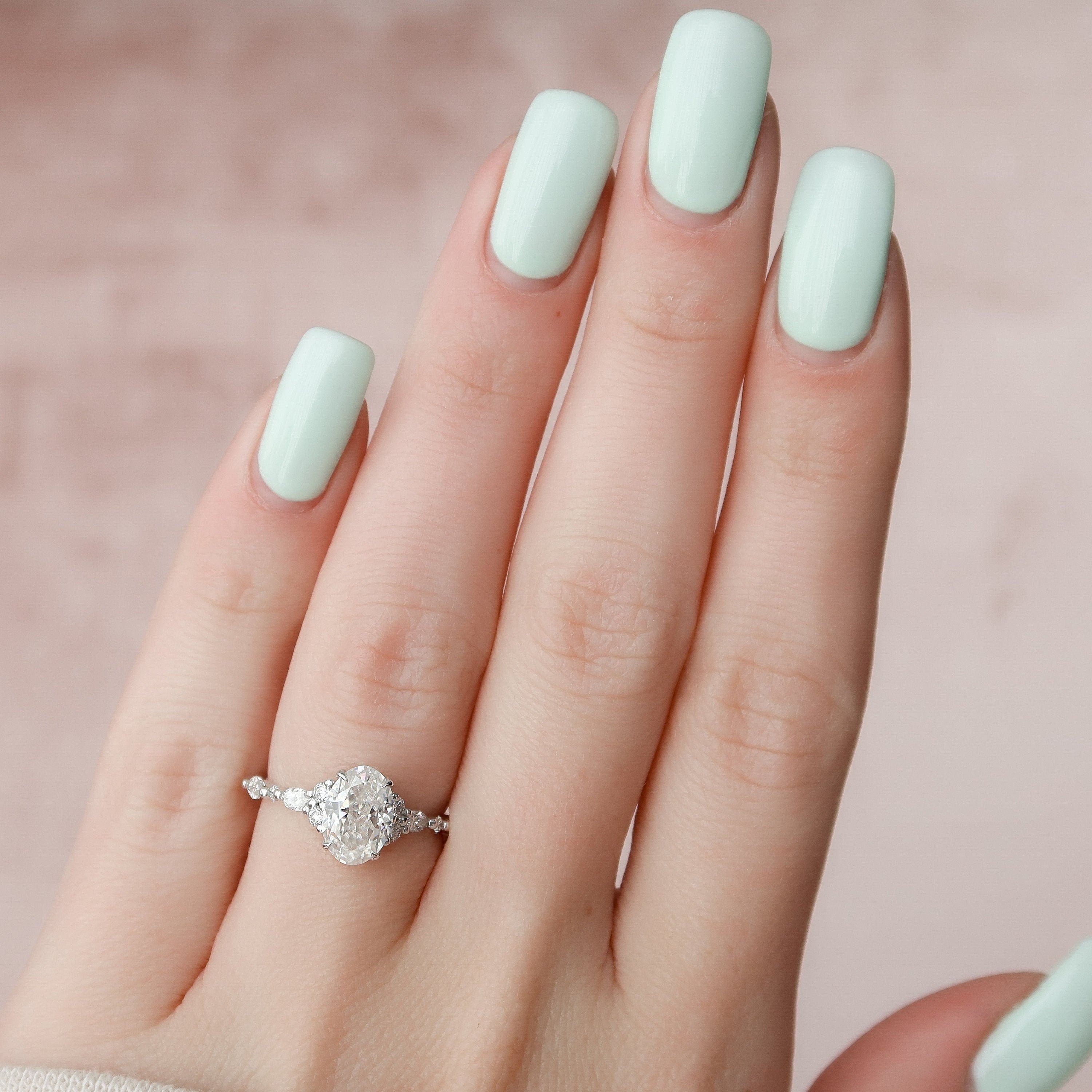 1.5 CT Oval Shaped Moissanite Cluster Engagement Ring - crownmoissanite