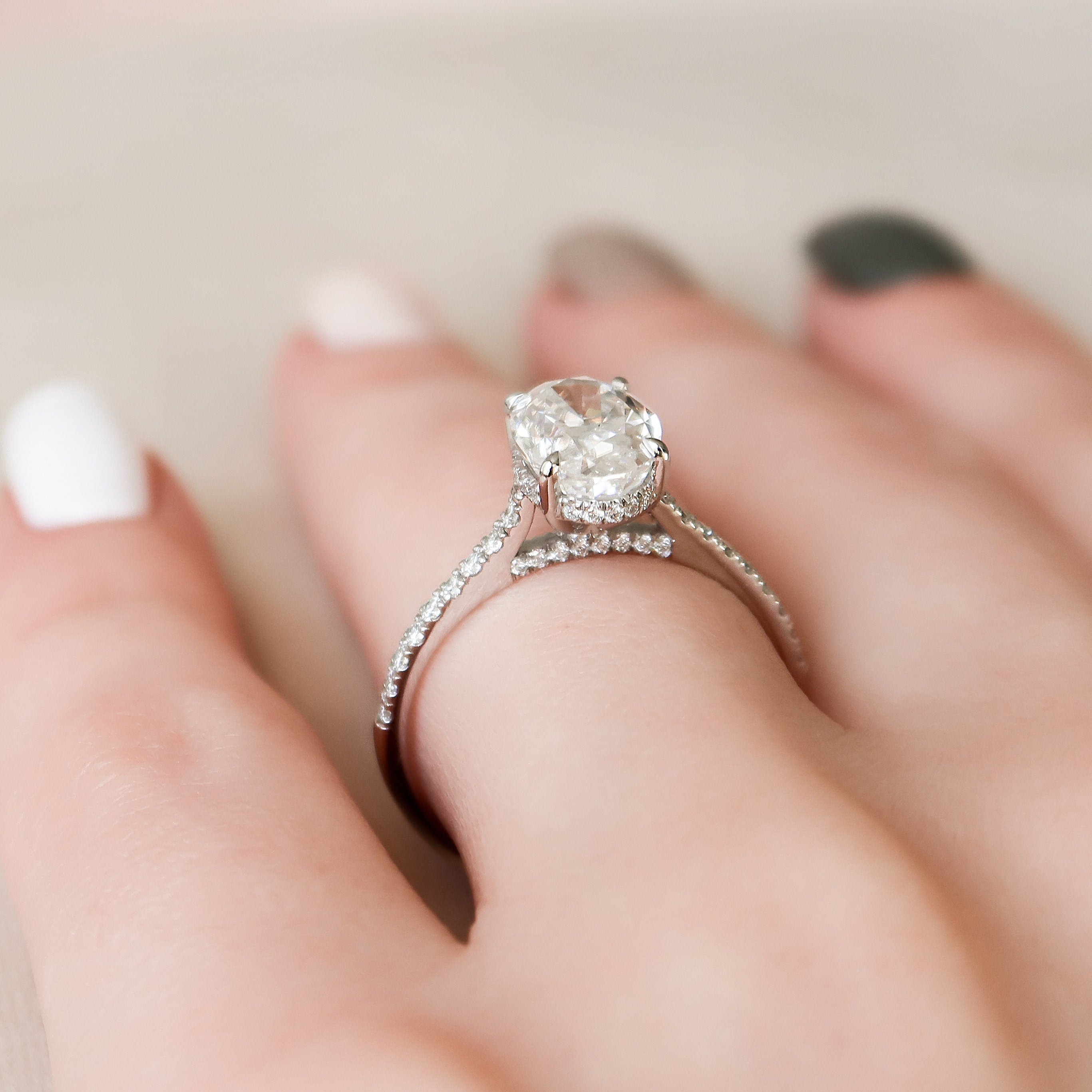 2 CT Oval Cut Moissanite Engagement Ring With Pave Setting - crownmoissanite