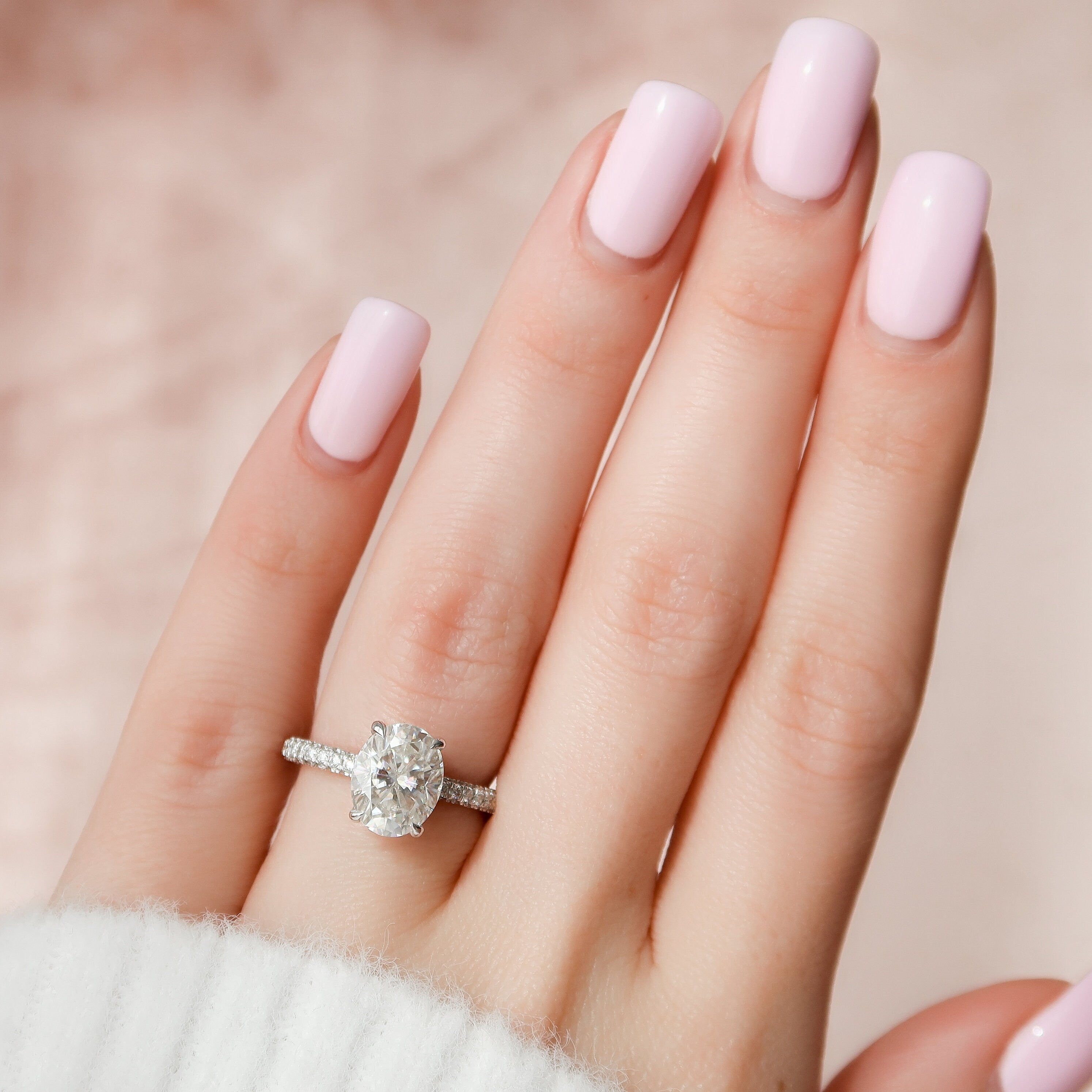 3.0 CT Oval Hidden Halo & Pave Setting Moissanite Engagement Ring - crownmoissanite