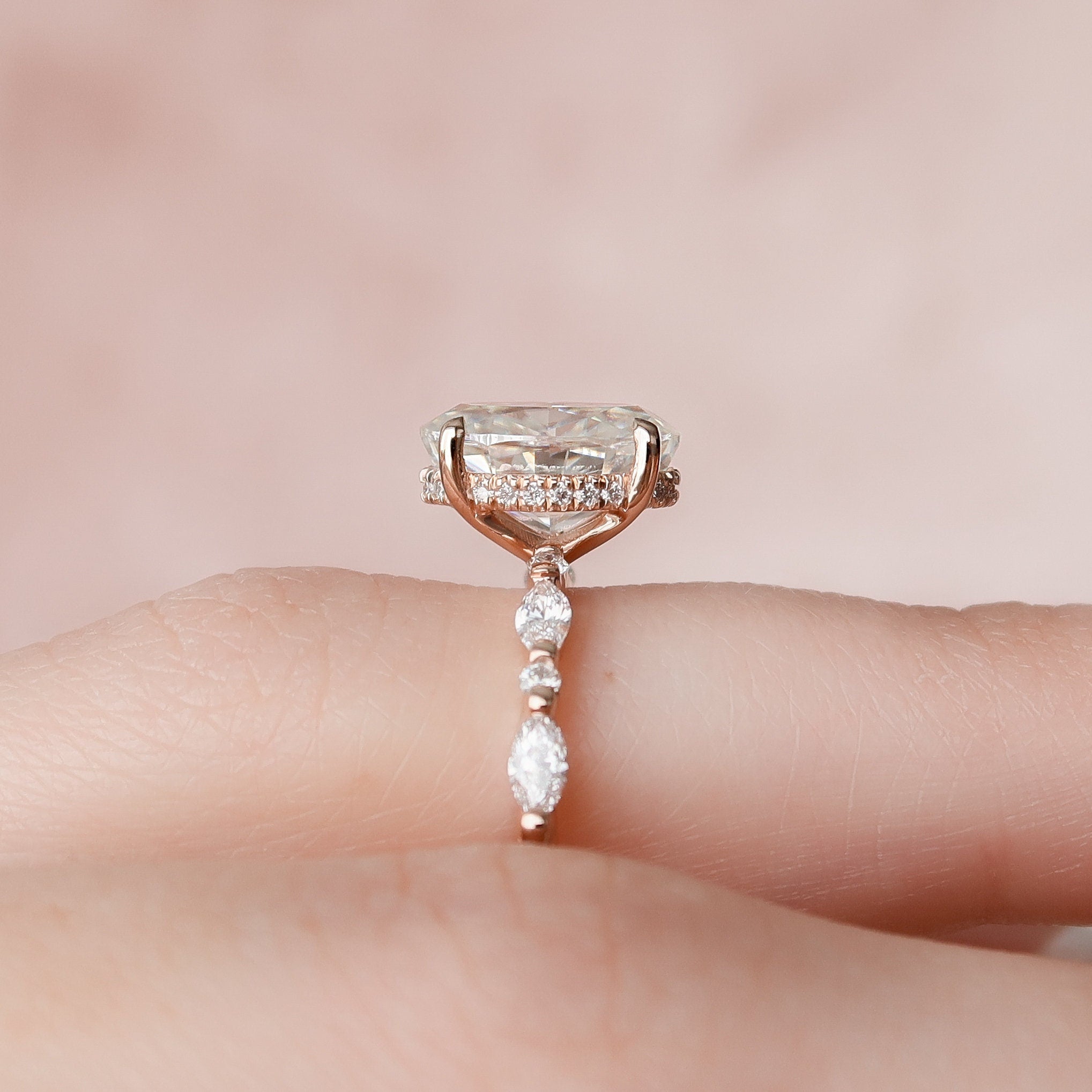 1.5 CT Oval Hidden Halo Pave Moissanite Engagement Ring - crownmoissanite