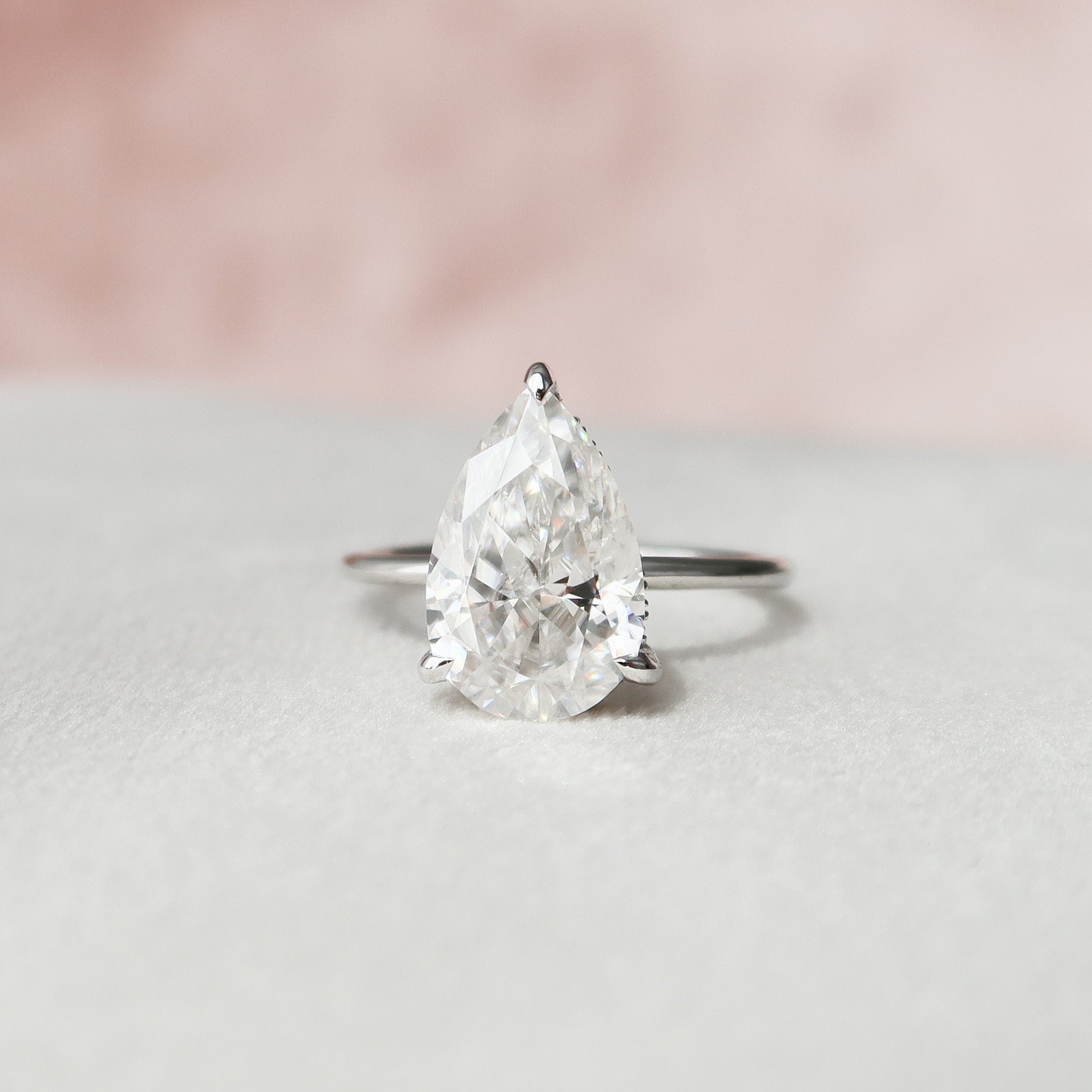3.0 CT Pear Cut Hidden Halo Style Moissanite Engagement Ring - crownmoissanite