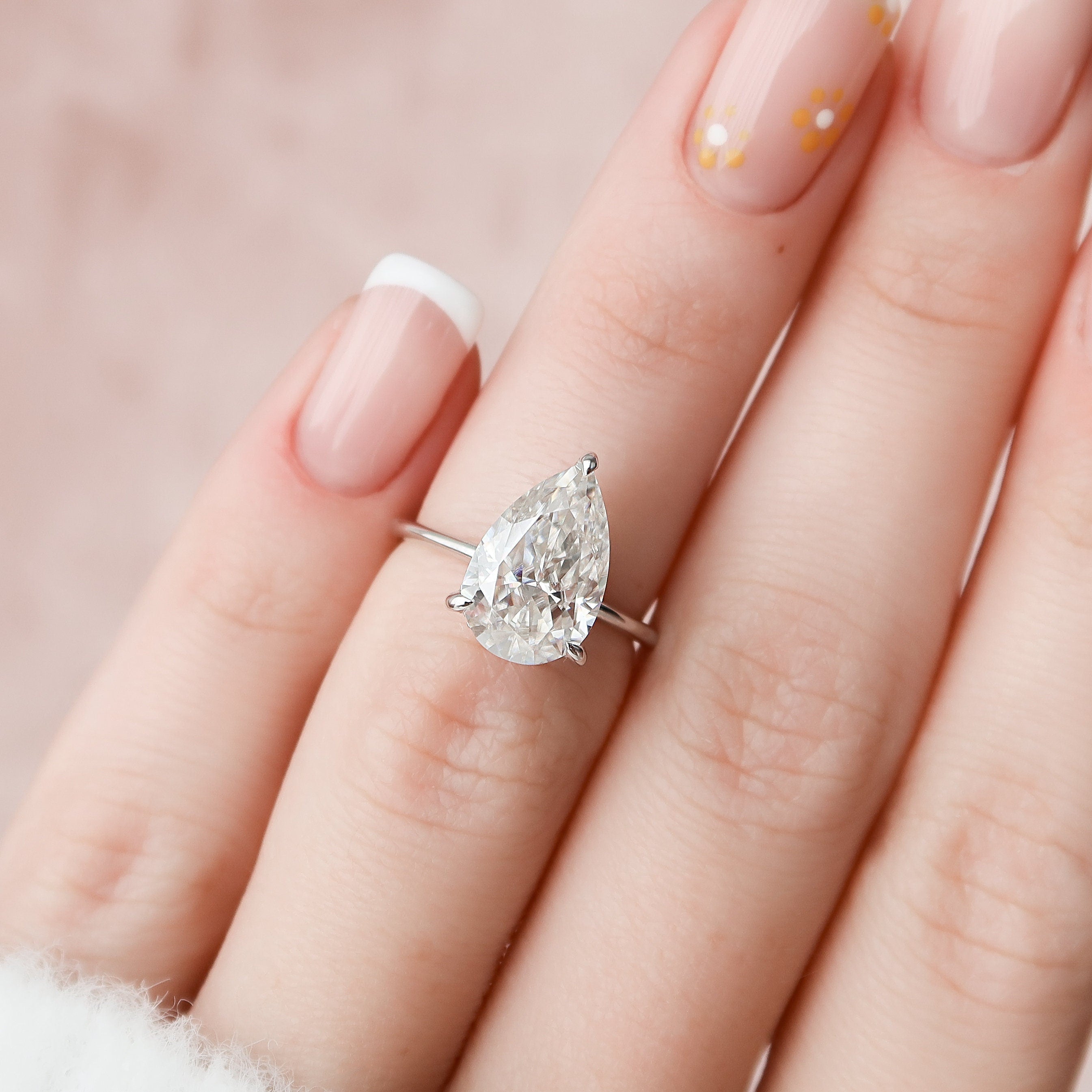 3.0 CT Pear Cut Hidden Halo Style Moissanite Engagement Ring - crownmoissanite