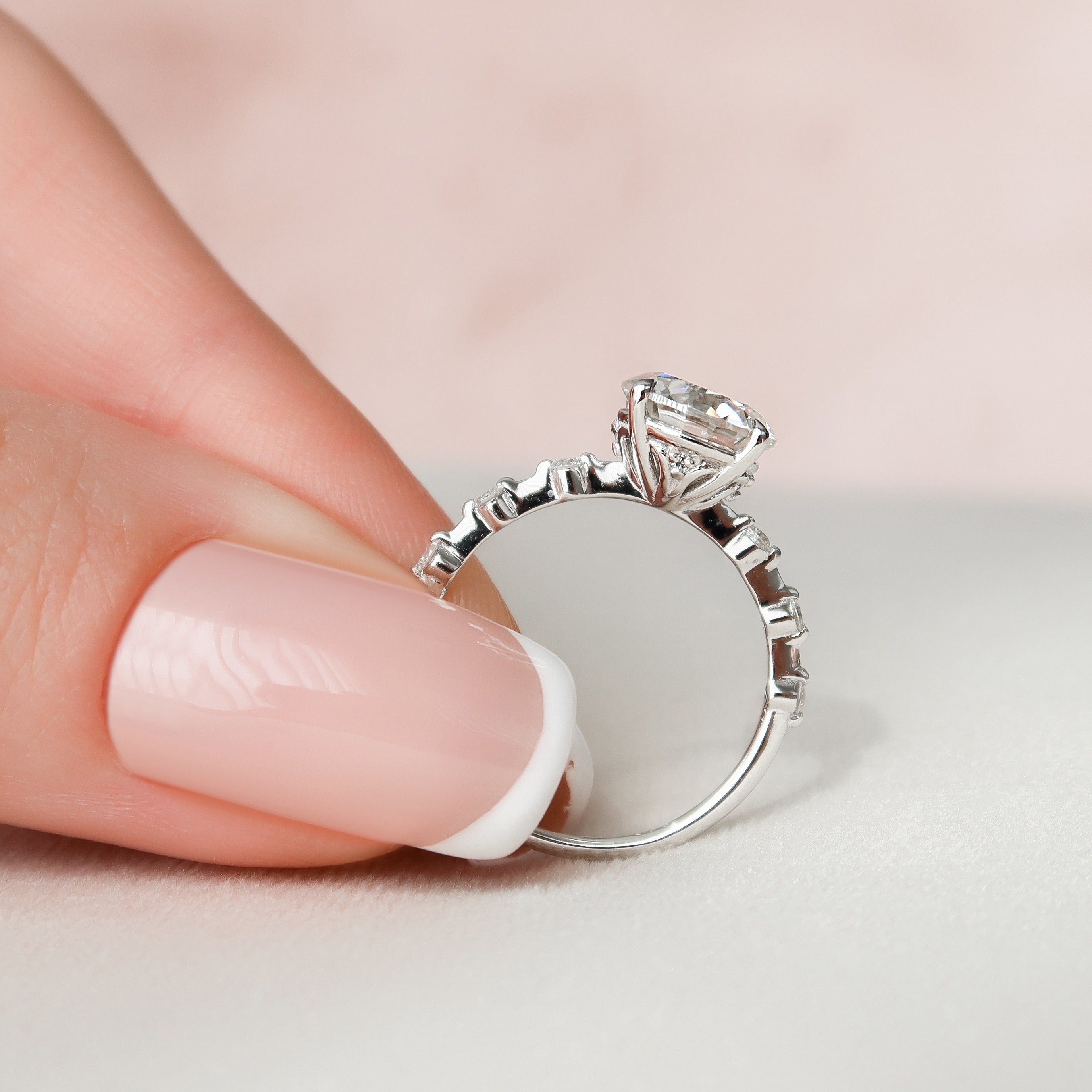 2.0 CT Round Dainty Pave Moissanite Engagement Ring - crownmoissanite