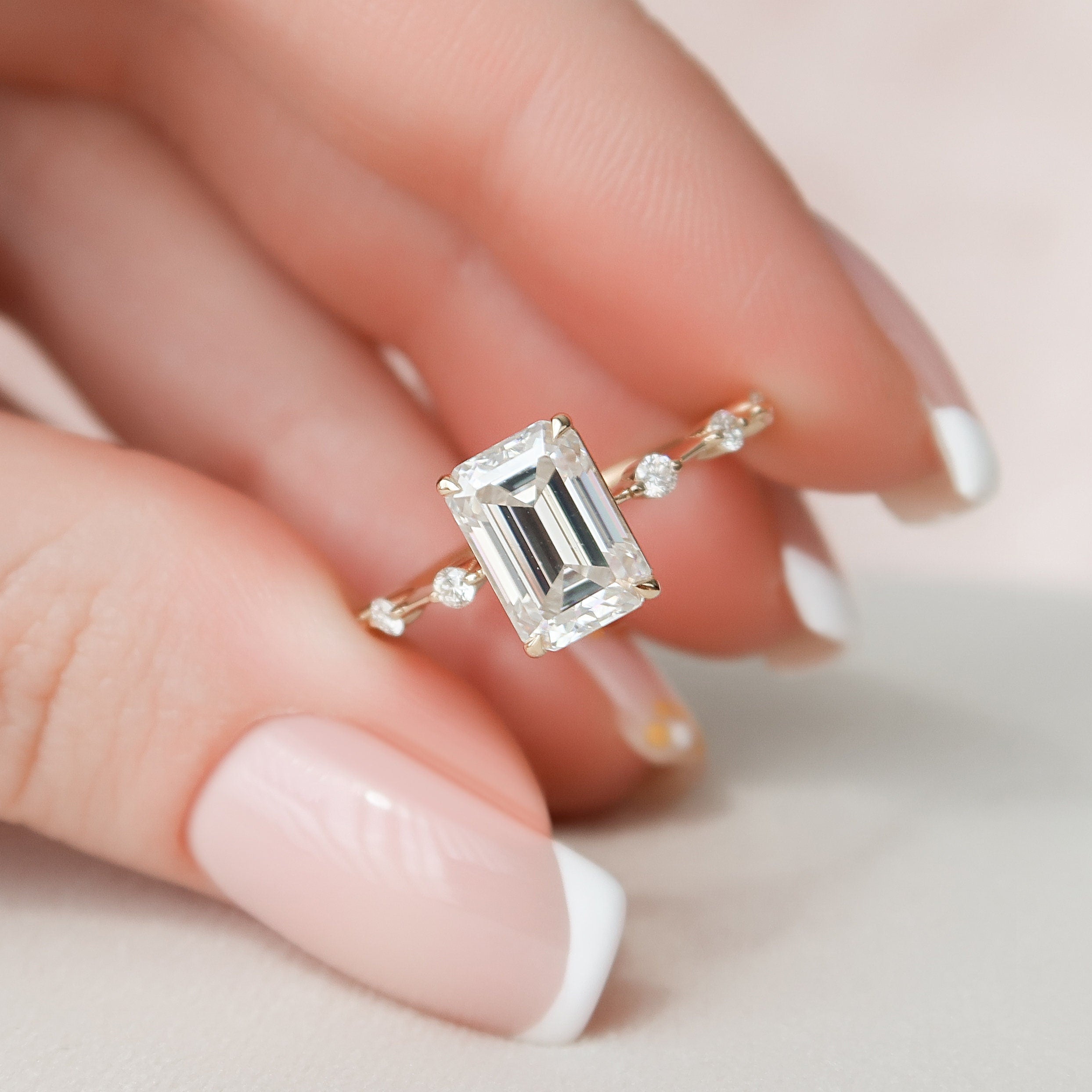 2.5 Ct Emerald Dainty Pave Moissanite Engagement Ring - crownmoissanite