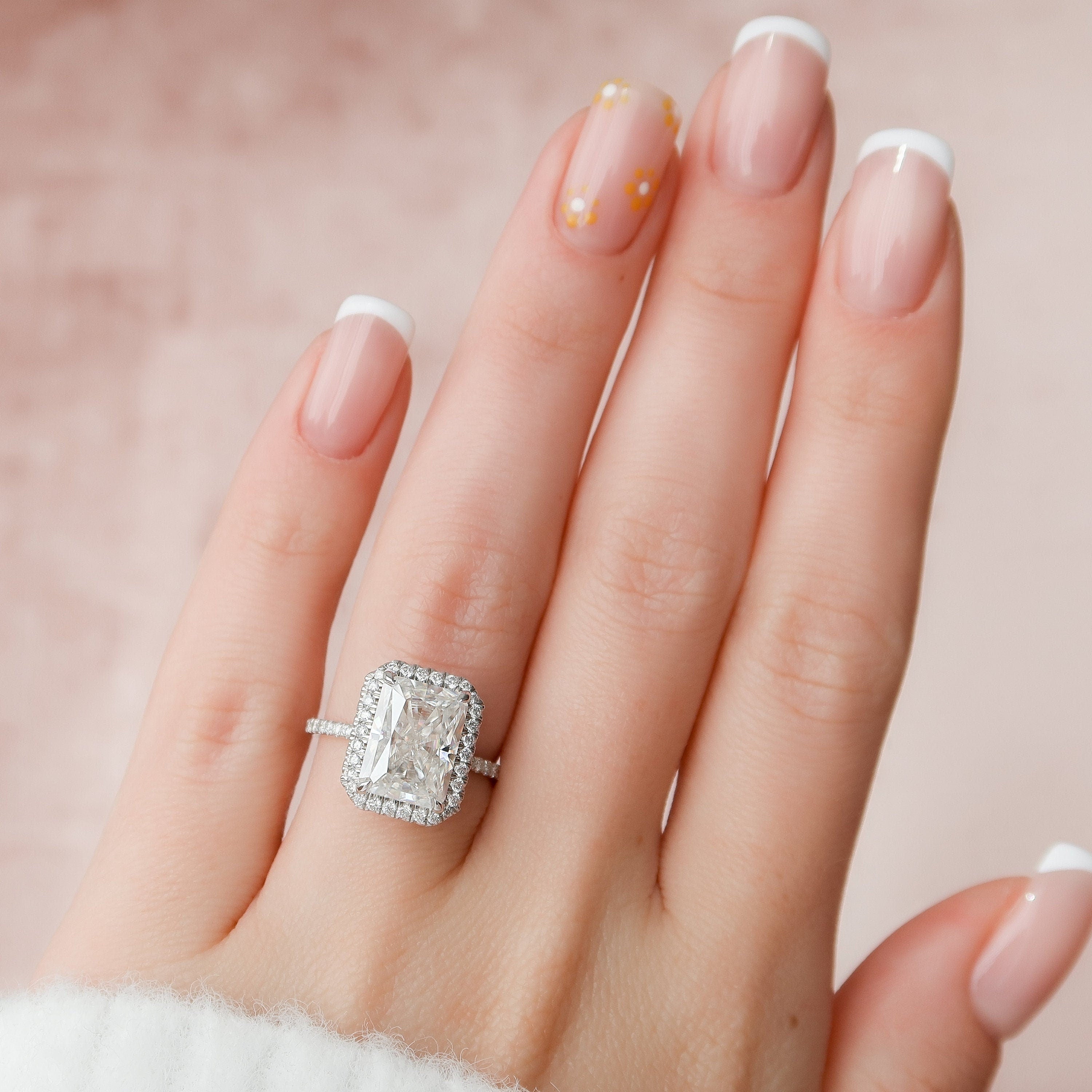 5.0 CT Radiant Halo Style Pave Setting Moissanite Engagement Ring - crownmoissanite