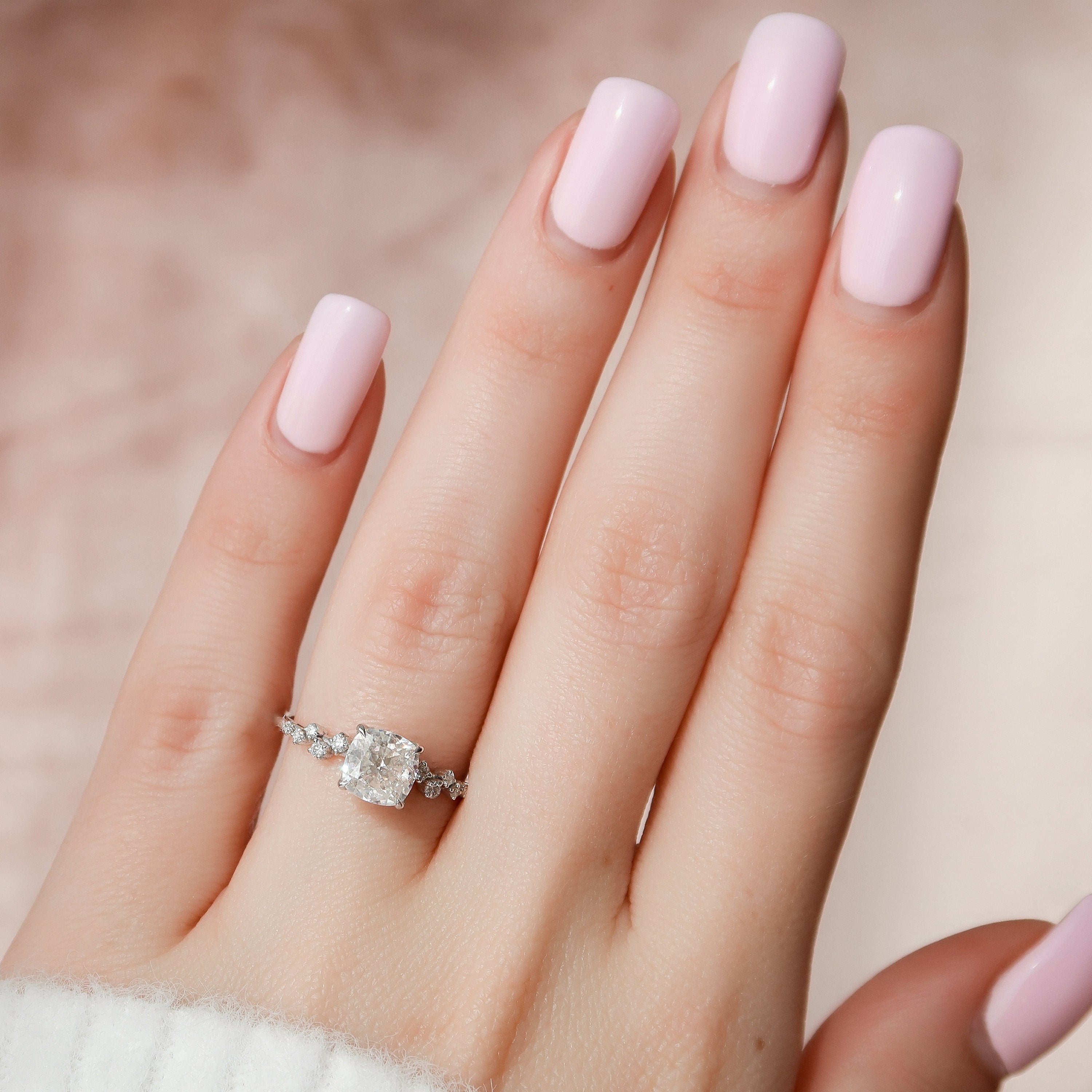 1.50 CT Cushion Shaped Moissanite Hidden Halo Engagement Ring - crownmoissanite