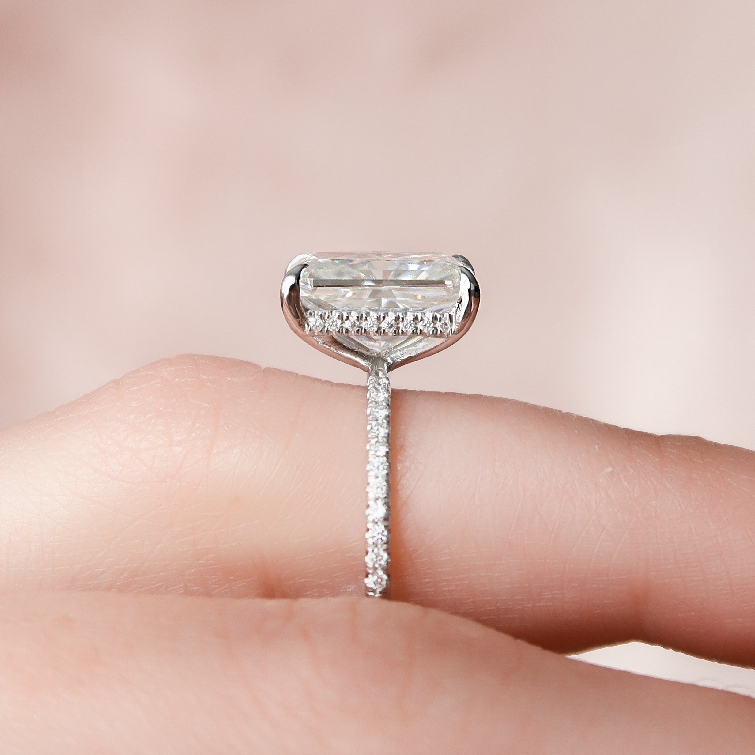 4.5 CT Radiant Hidden Halo Pave Moissanite Engagement Ring - crownmoissanite