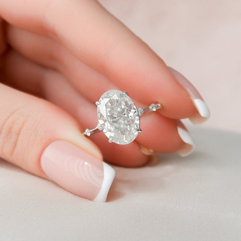 5.0 CT Oval Dainty Style Pave Moissanite Engagement Ring - crownmoissanite