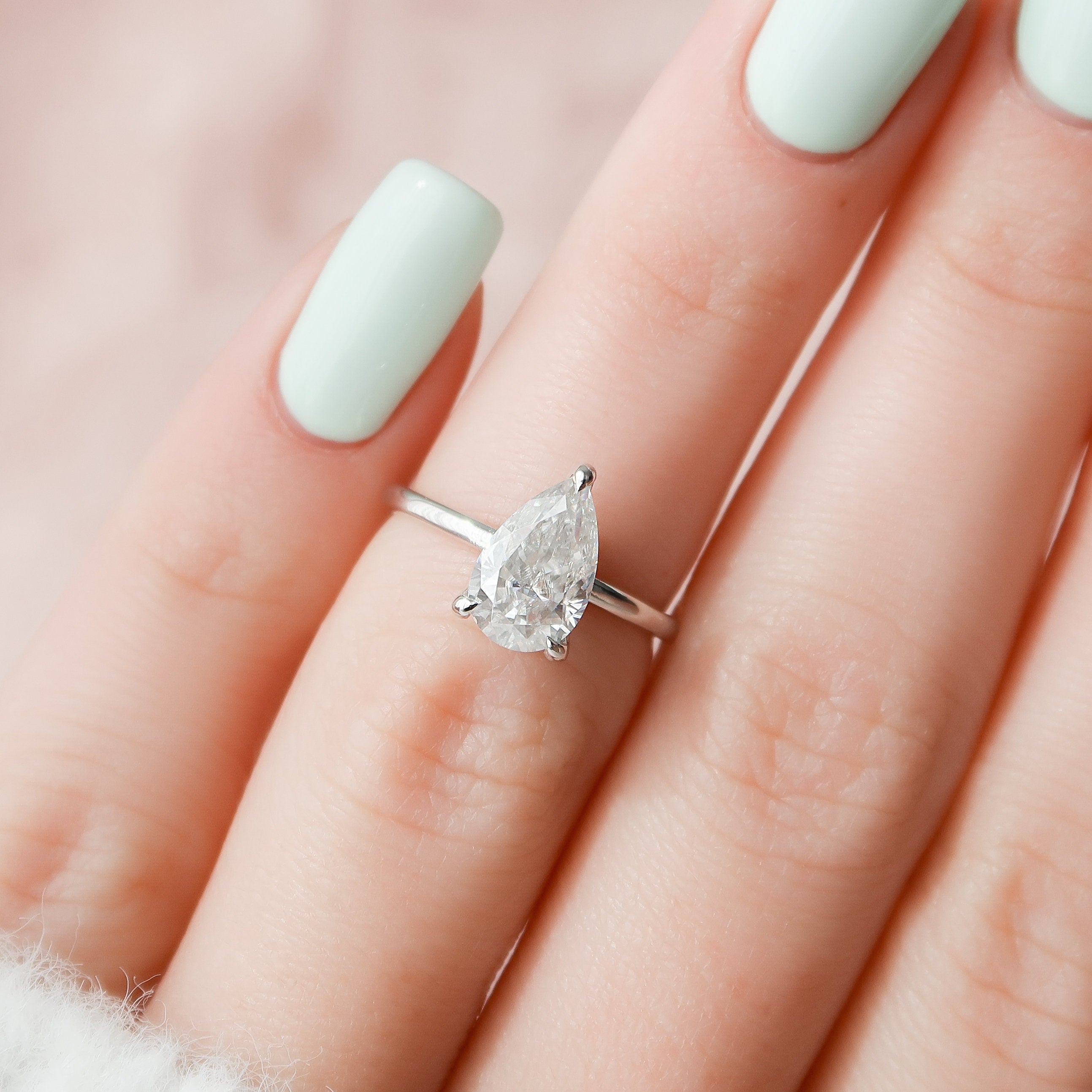 1.50 CT Pear Shaped Moissanite Hidden Halo Engagement Ring - crownmoissanite