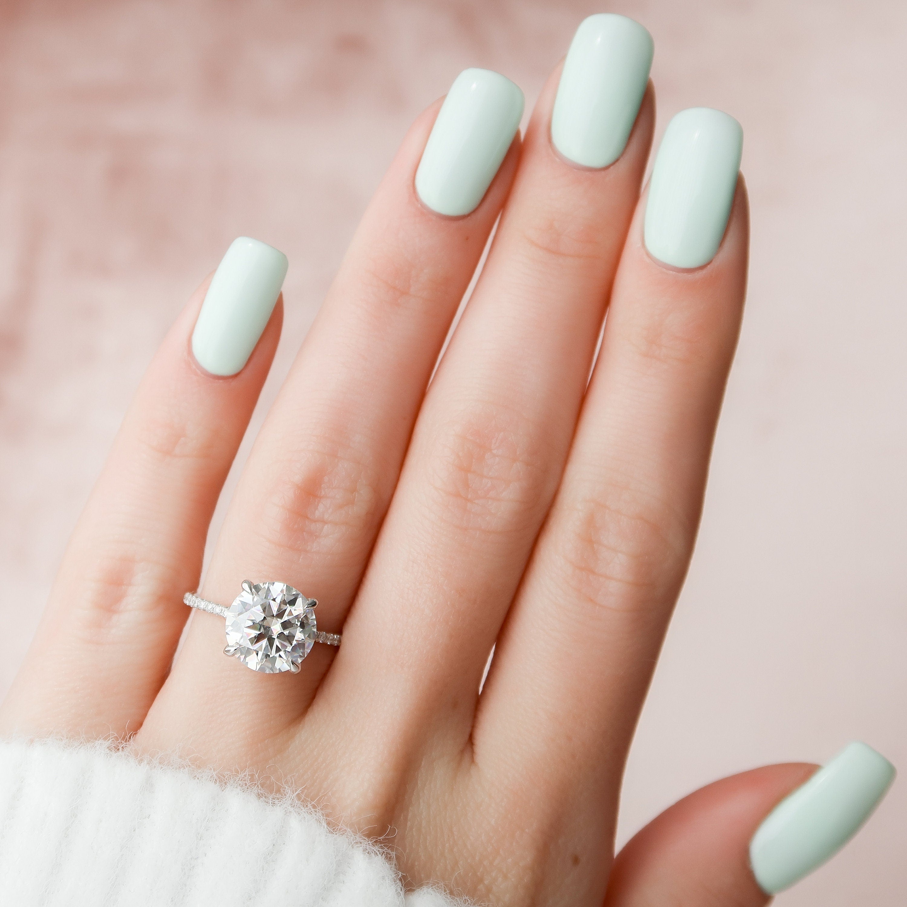 3.50 CT Round Hidden Halo & Pave Setting Moissanite Engagement Ring - crownmoissanite