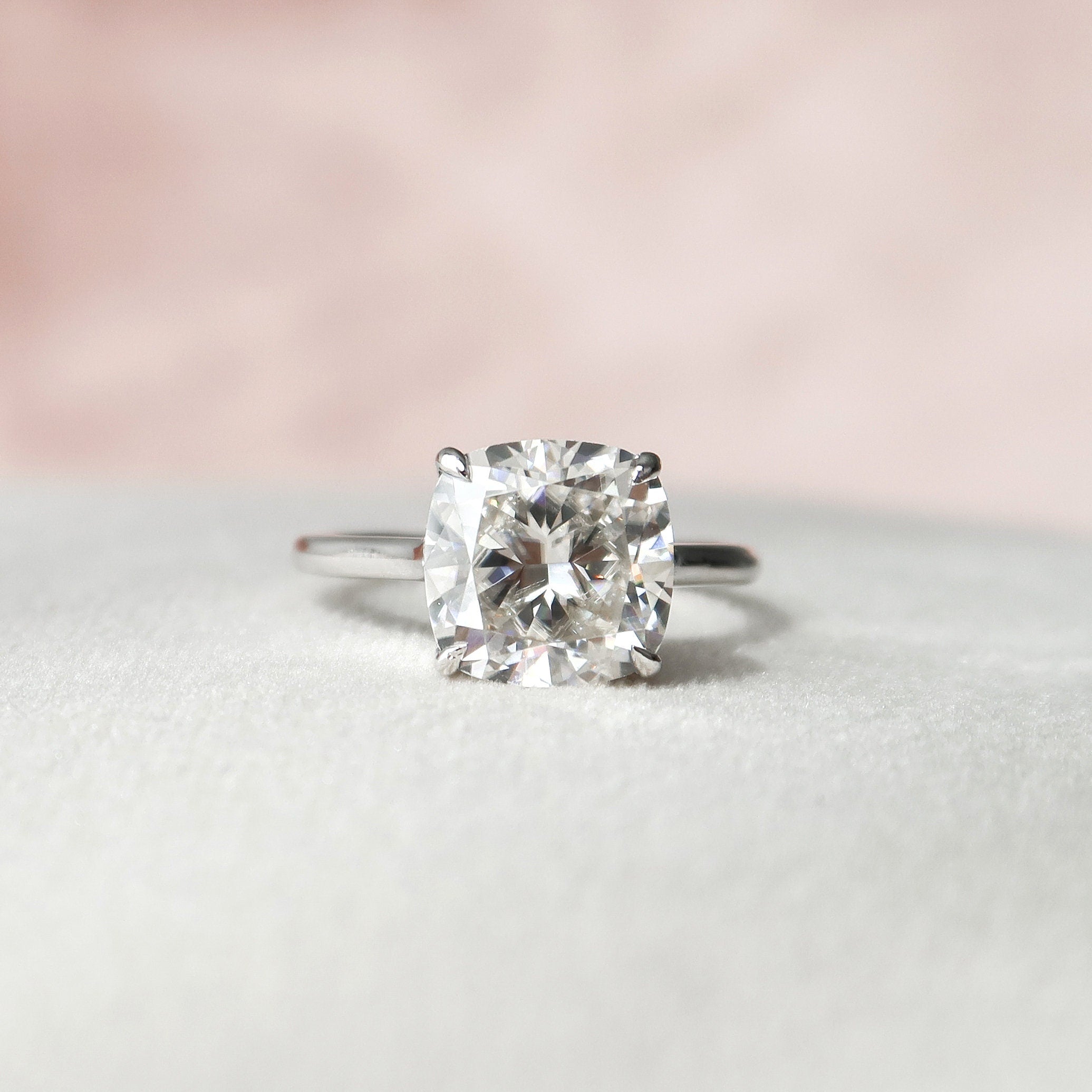 4.0 CT Cushion Cut Solitaire Style Moissanite Engagement Ring - crownmoissanite