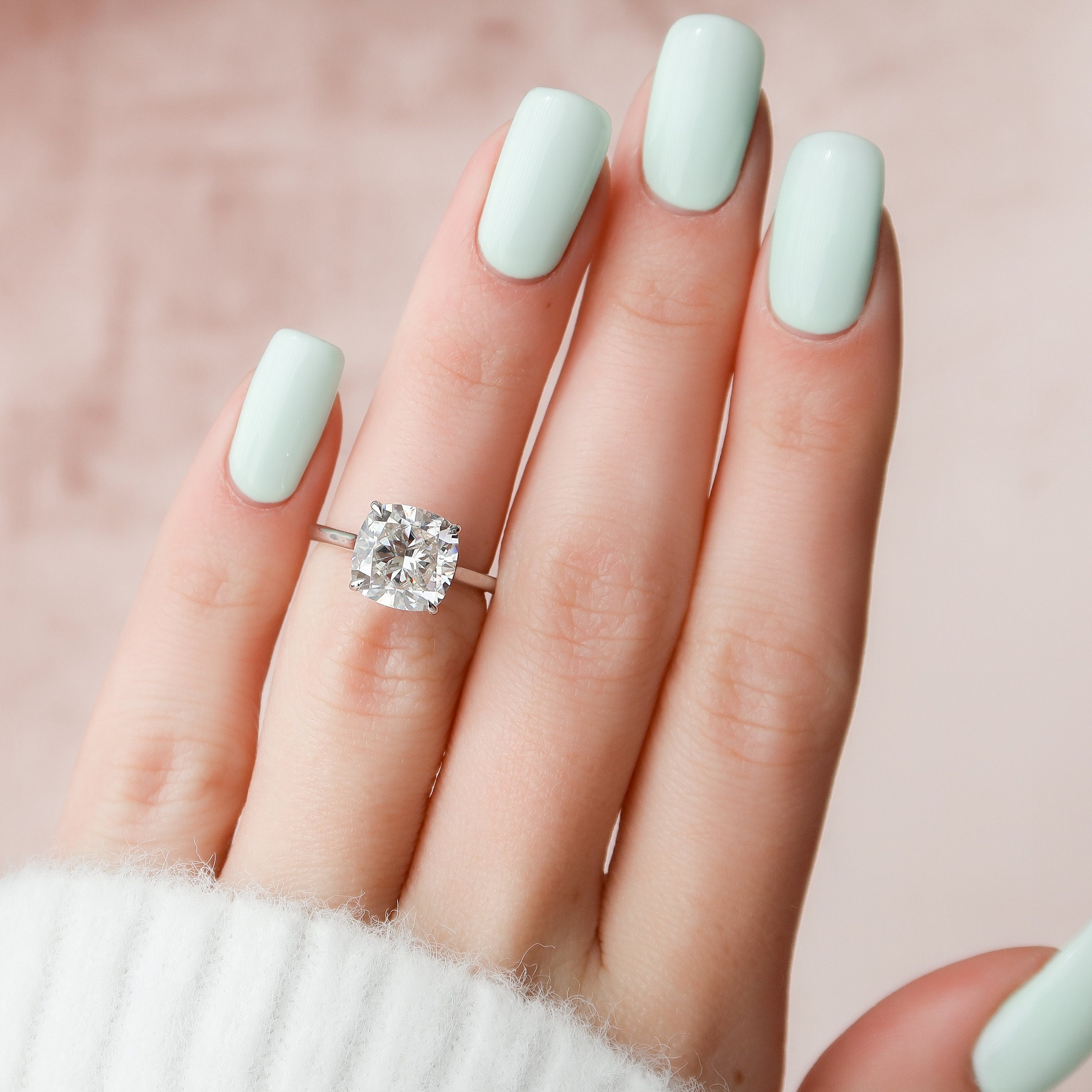 4.0 CT Cushion Cut Solitaire Style Moissanite Engagement Ring - crownmoissanite