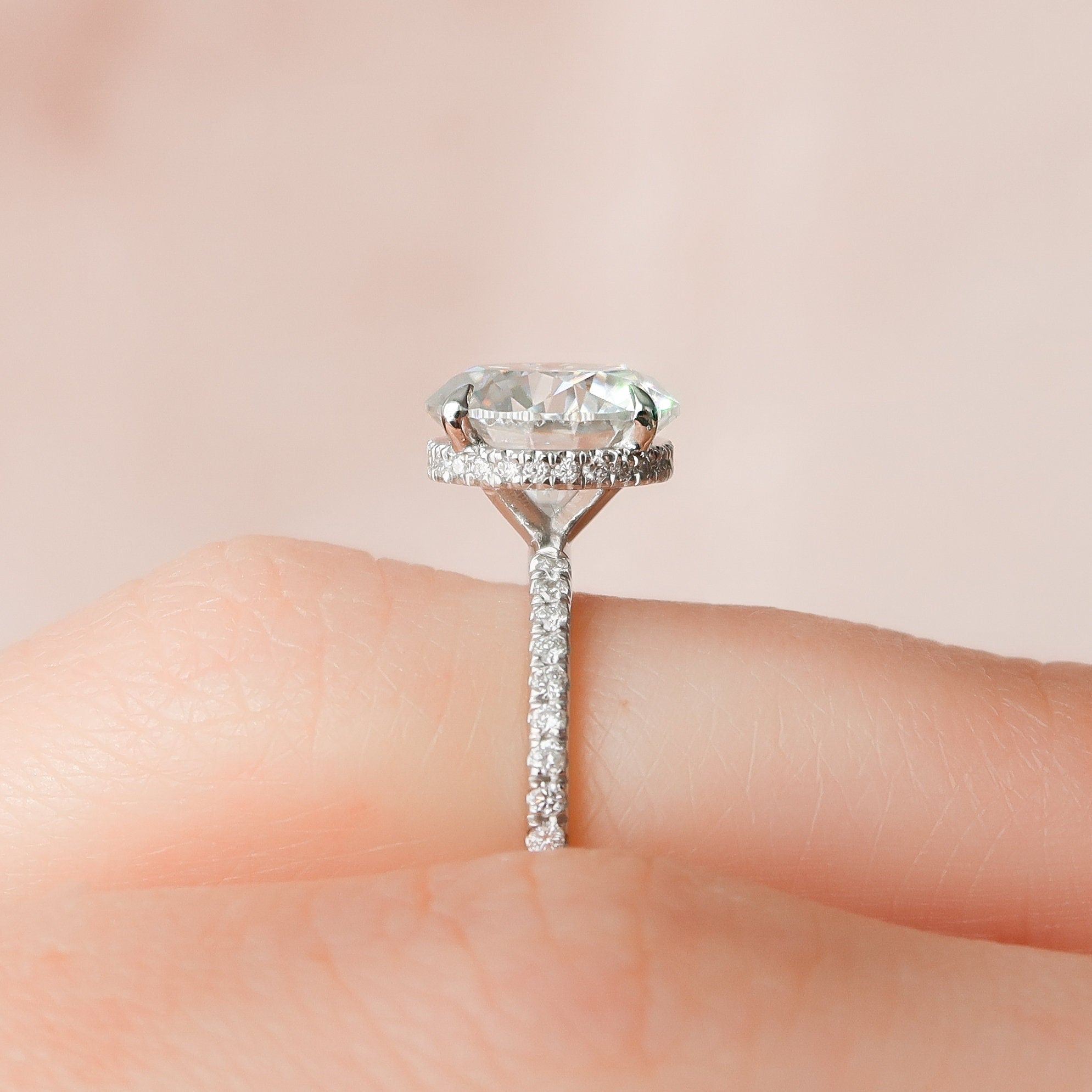 2.5 CT Round Pave & Hidden Halo Setting Moissanite Engagement Ring - crownmoissanite