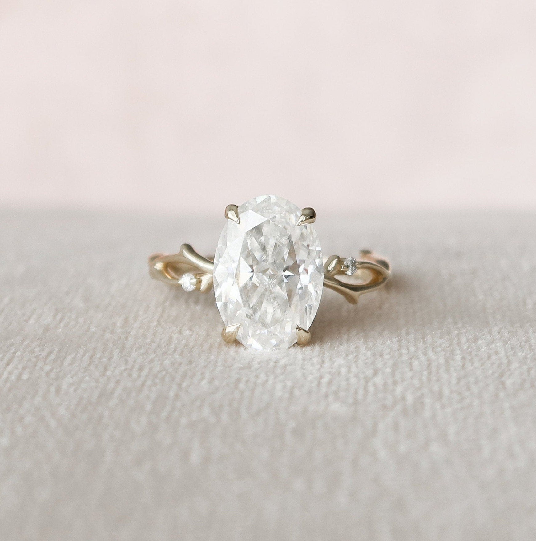 4.0 CT Oval Cut Twig Style Moissanite Engagement Ring - crownmoissanite