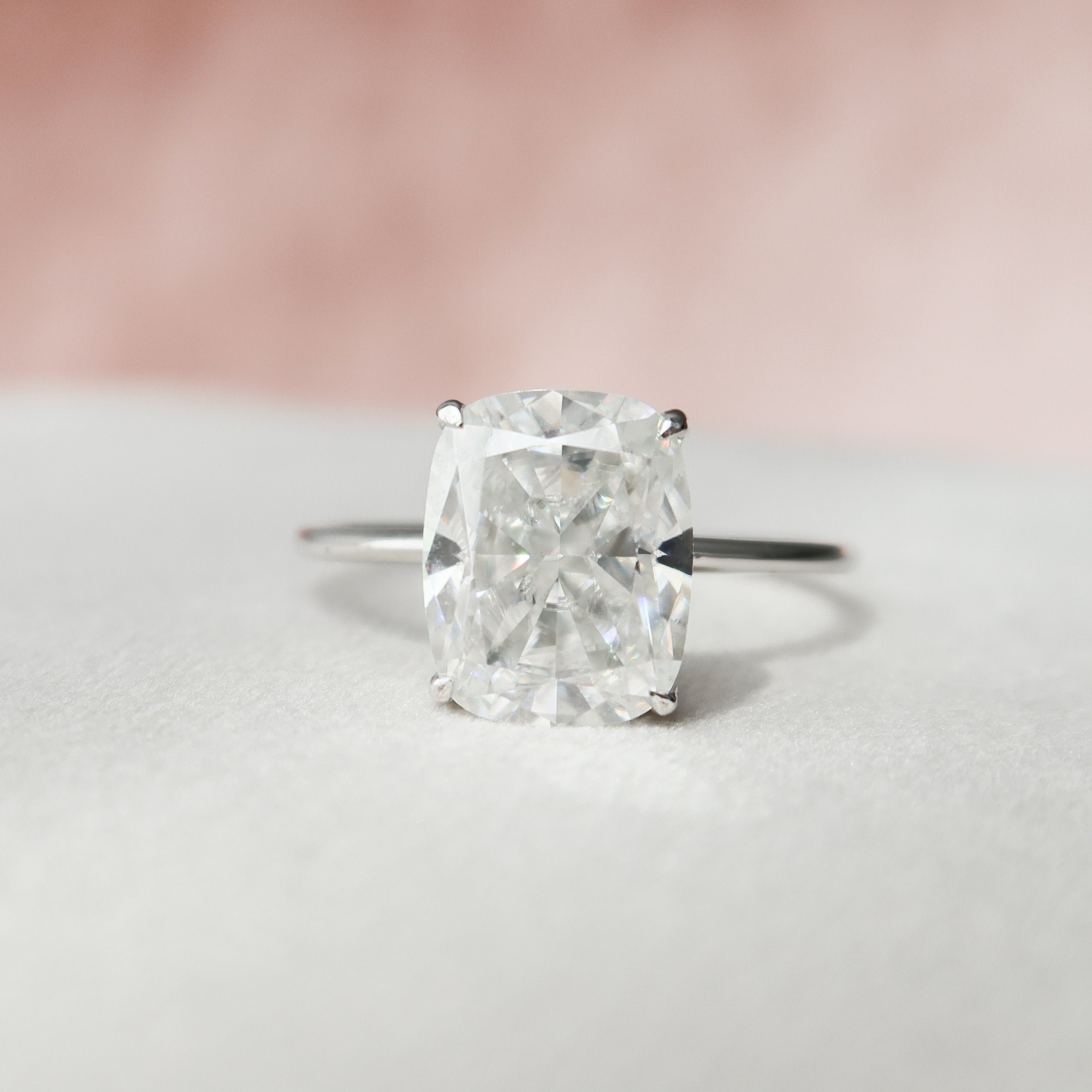 6.0 CT Cushion Cut Solitaire Solitaire Moissanite Engagement Ring - crownmoissanite