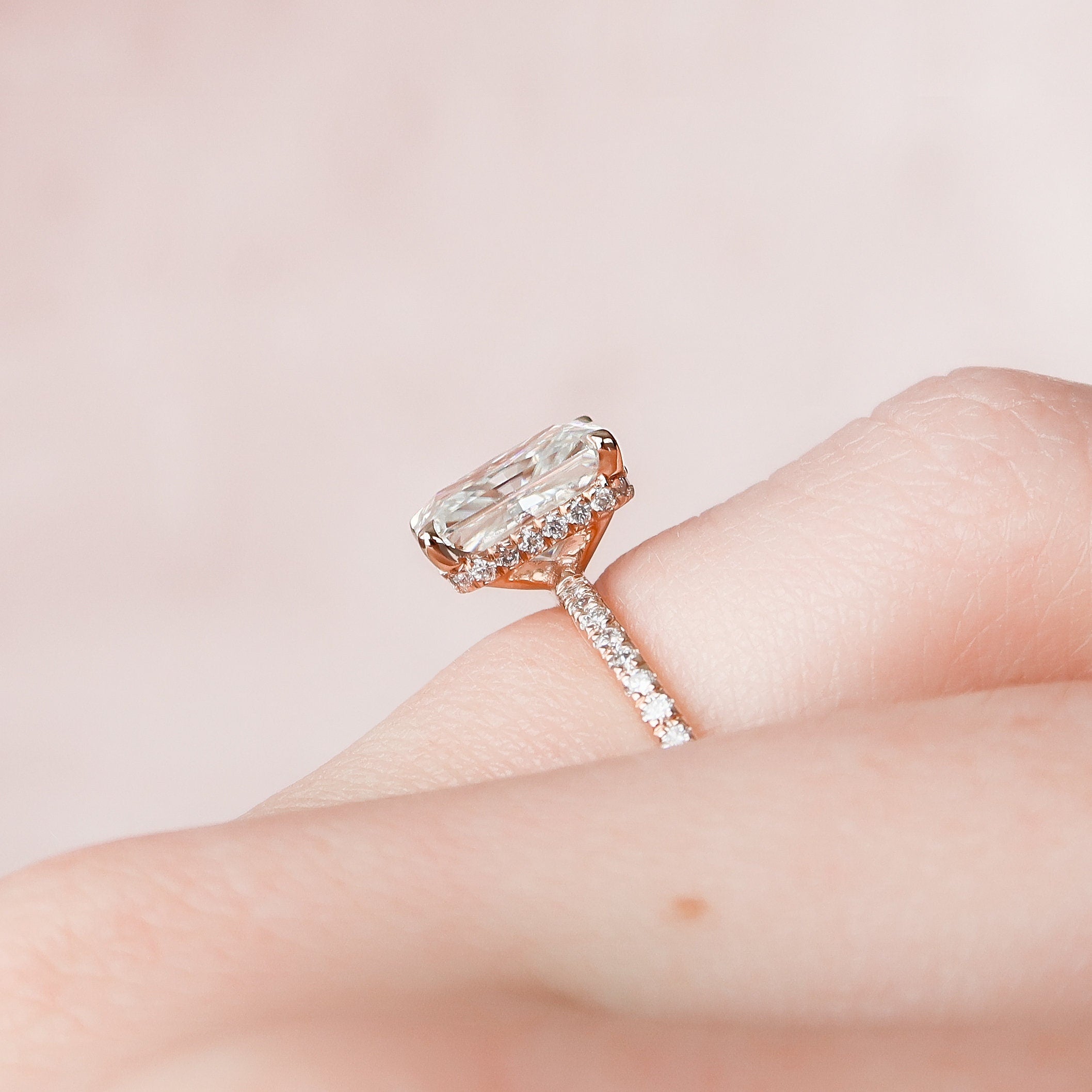 2.0 CT Radiant Hidden Halo & Pave Style Moissanite Engagement Ring - crownmoissanite