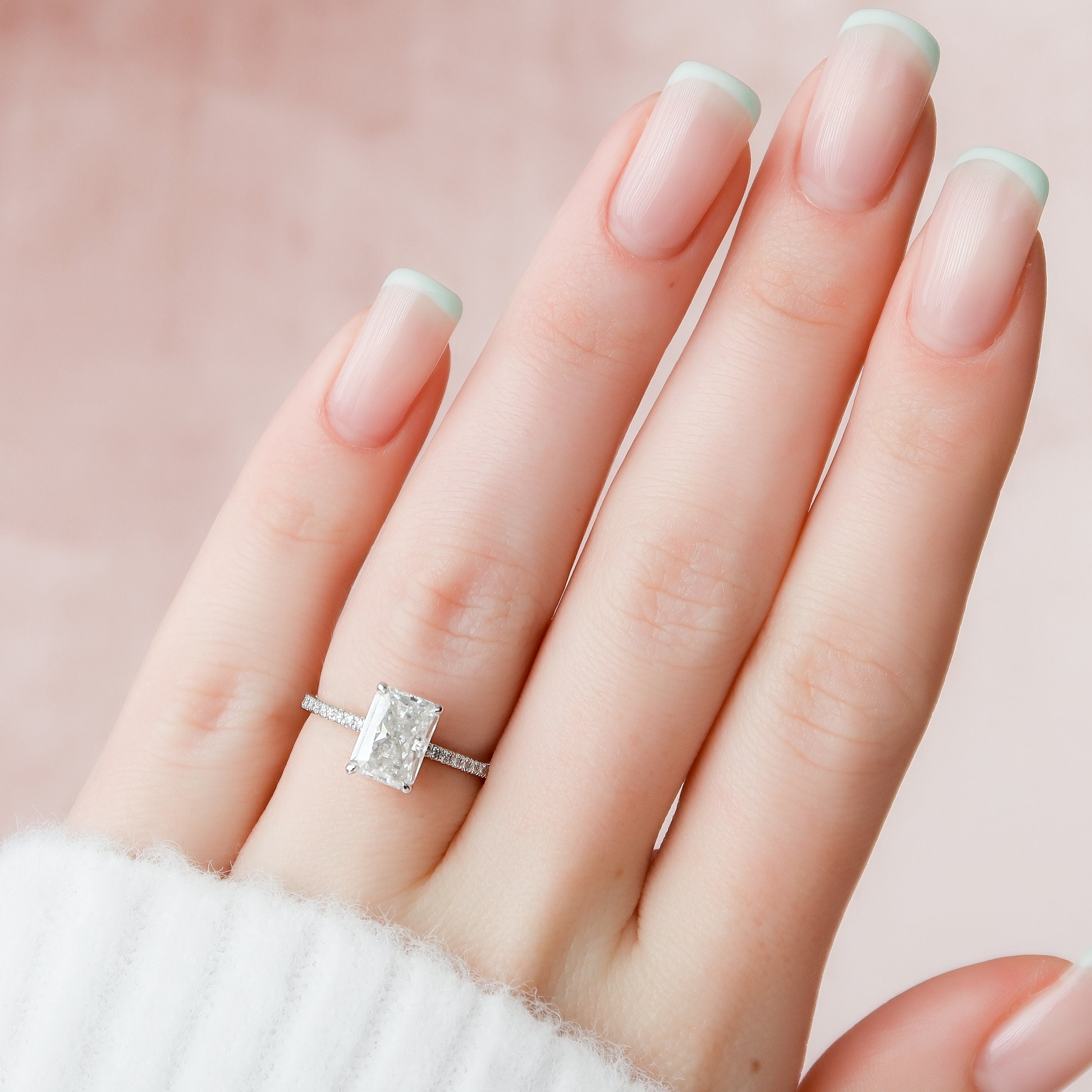 2.0 CT Radiant Hidden Halo & Pave Style Moissanite Engagement Ring - crownmoissanite