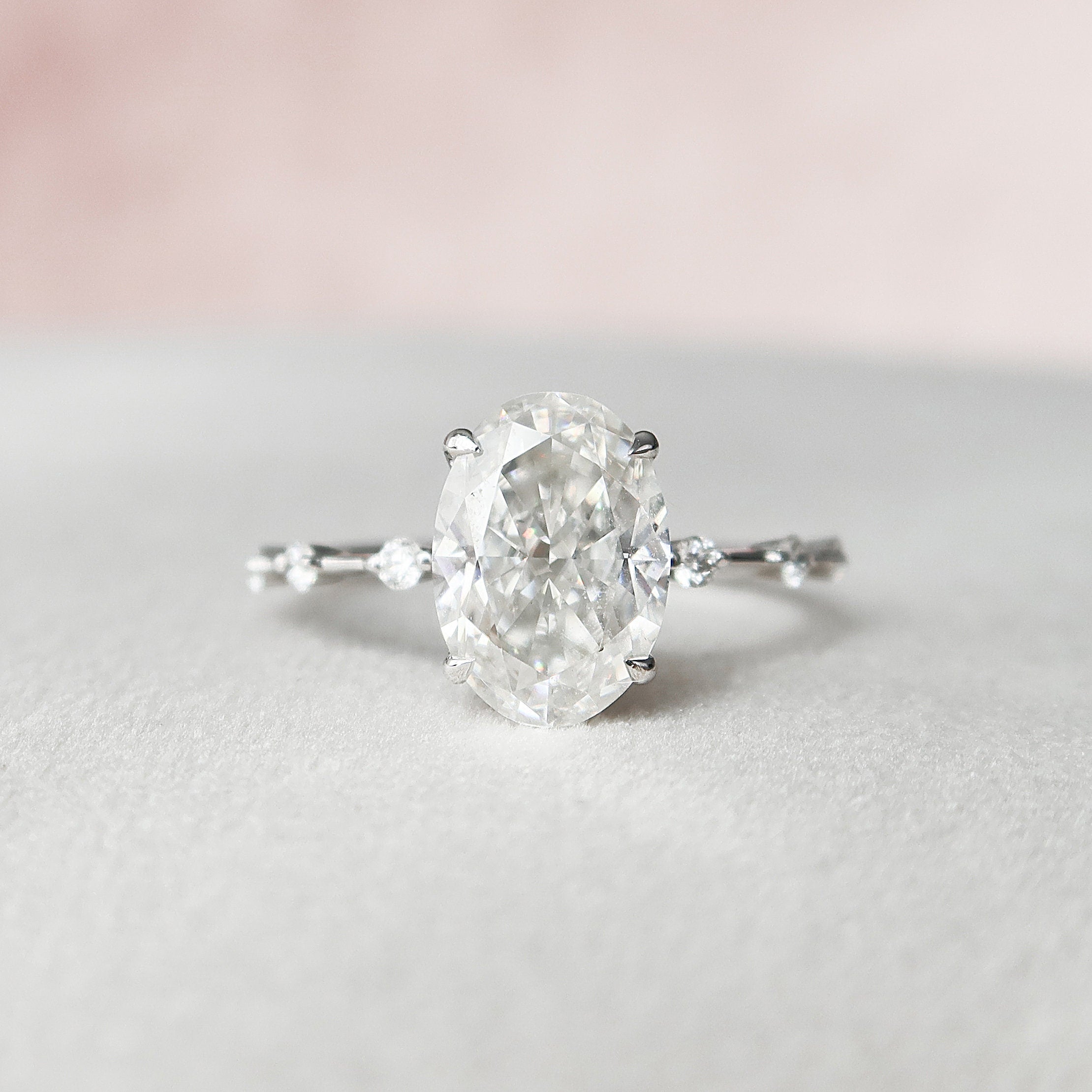 3.0 CT Oval Cut Dainty Pave Setting Moissanite Engagement Ring - crownmoissanite