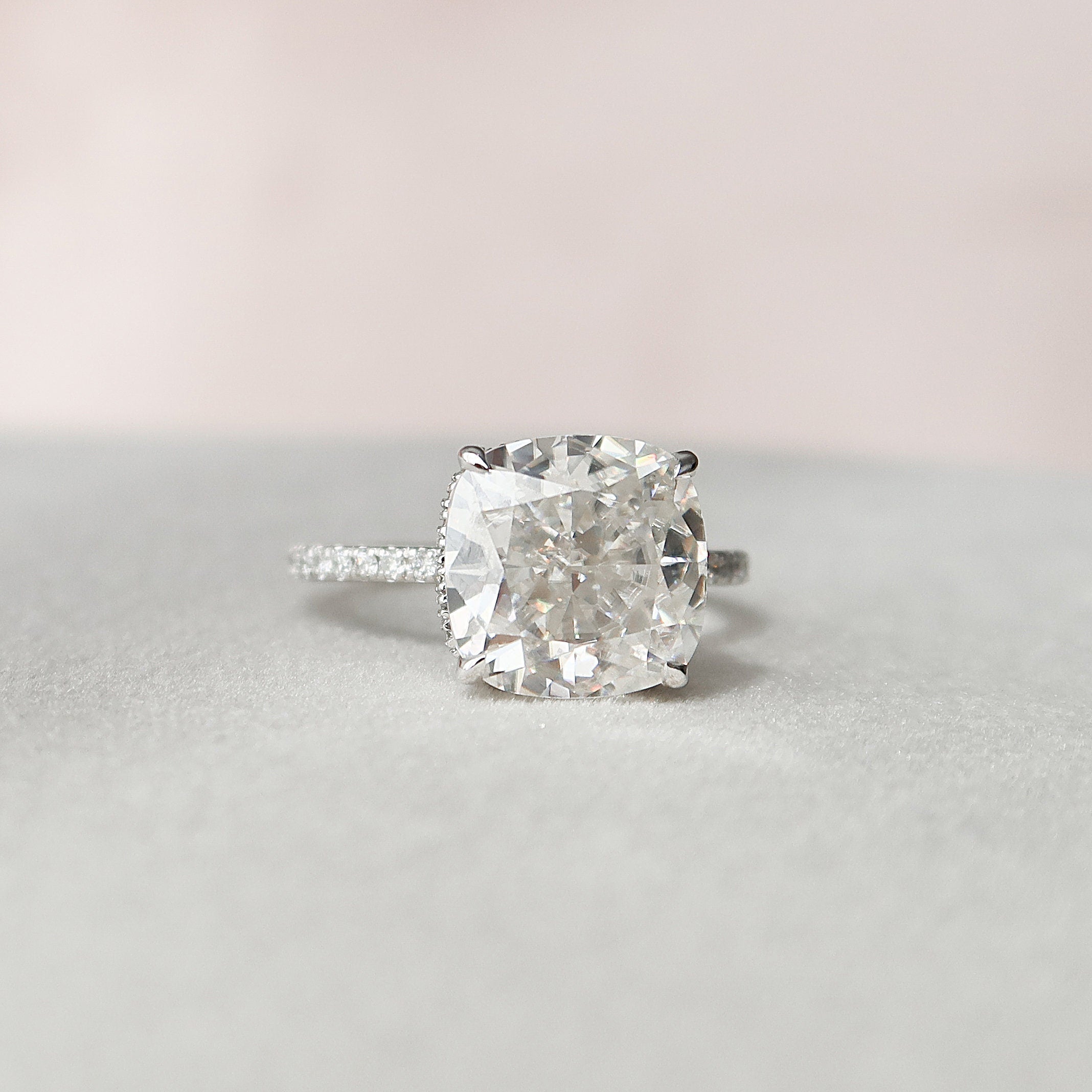 4.5 CT Cushion Hidden Halo & Pave Moissanite Engagement Ring - crownmoissanite