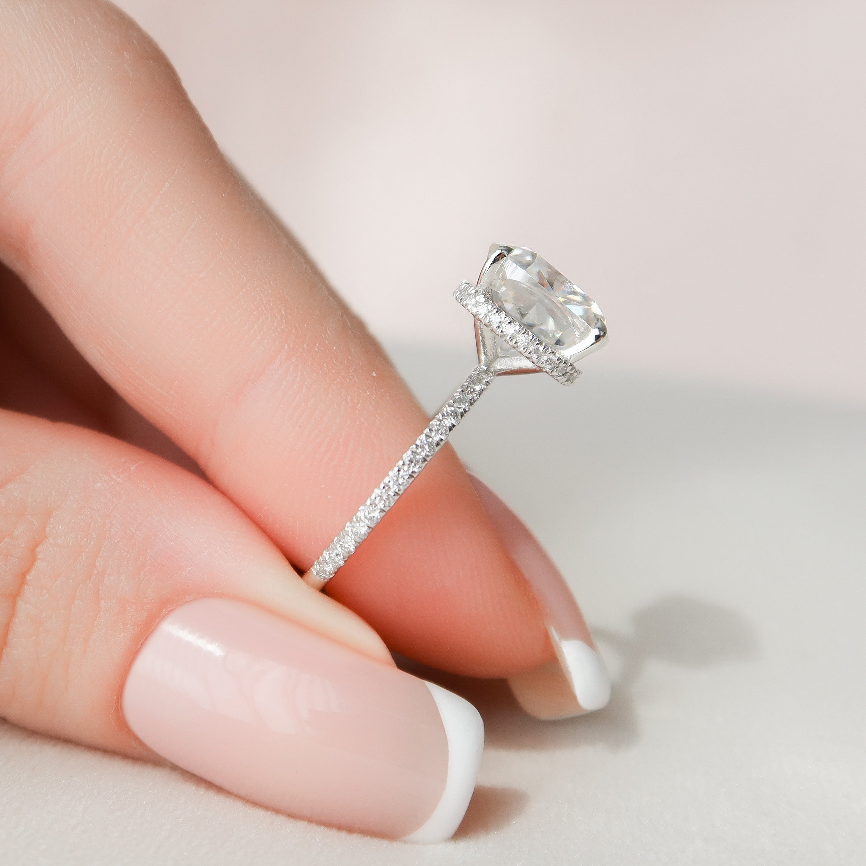 4.5 CT Cushion Hidden Halo & Pave Moissanite Engagement Ring - crownmoissanite