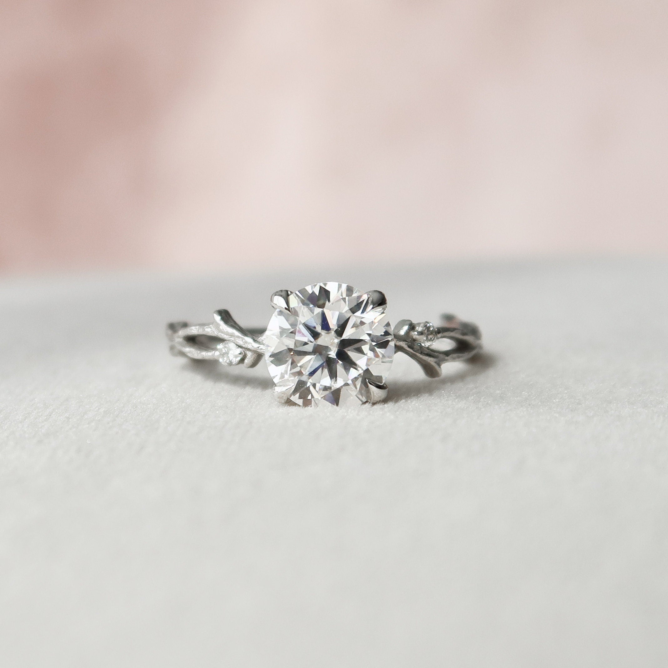 1.50 CT Round Twig Style Moissanite Engagement Ring - crownmoissanite